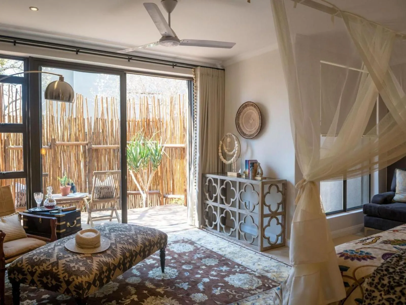 Patio, Bed in Safari Moon Luxury Bush Lodge