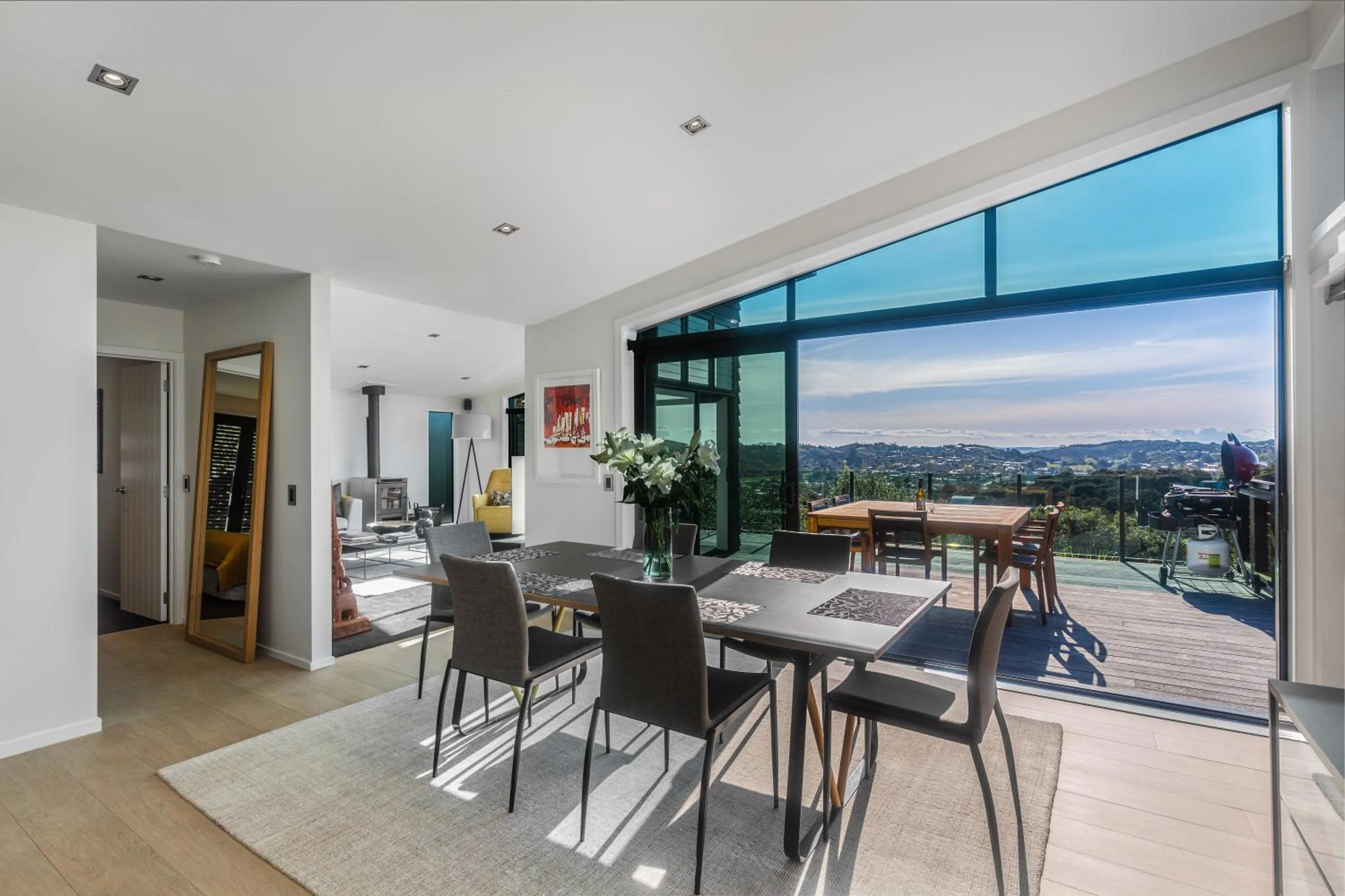 Dining area in Taonga with Sea Views by Waiheke Unlimited