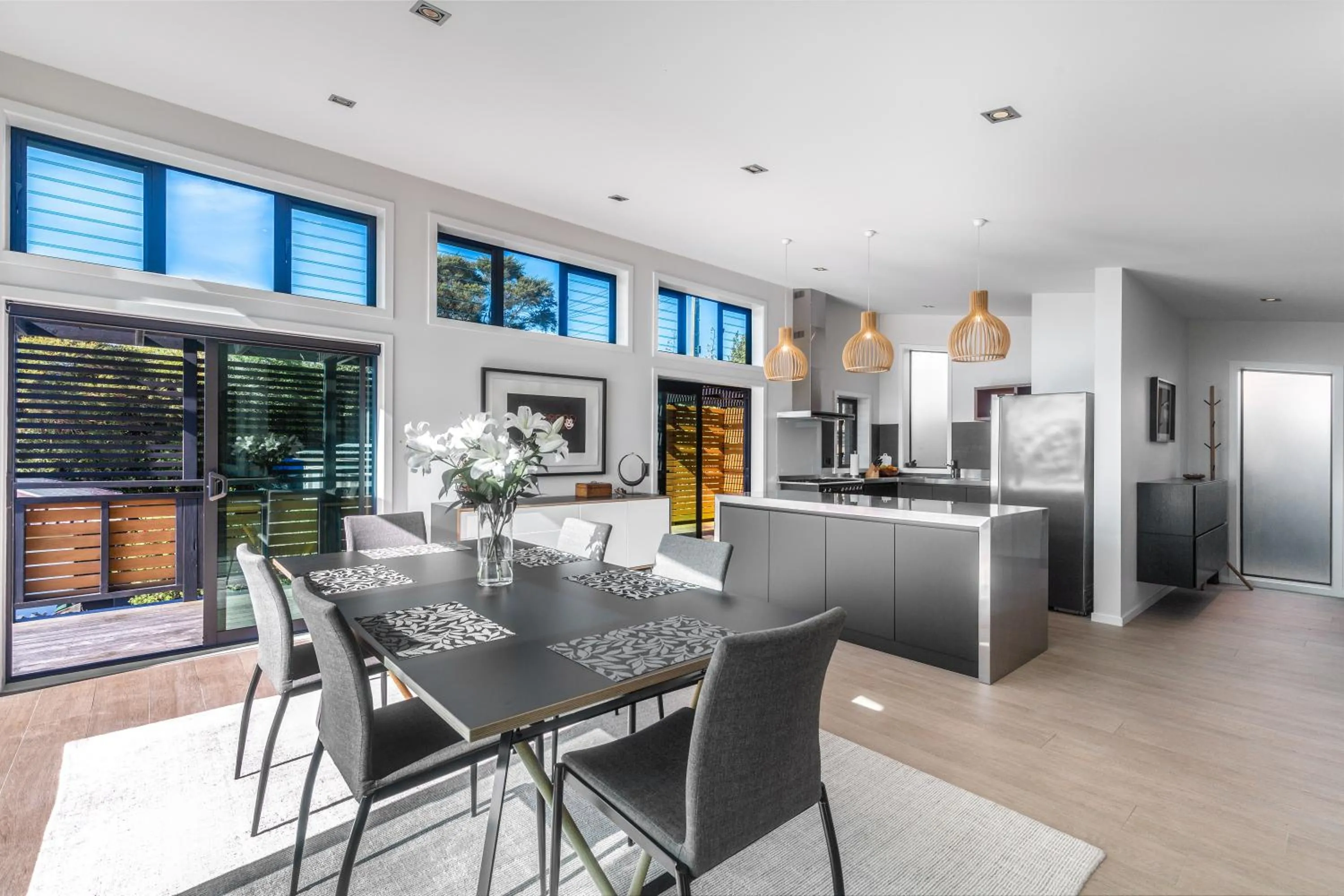 Dining area in Taonga with Sea Views by Waiheke Unlimited