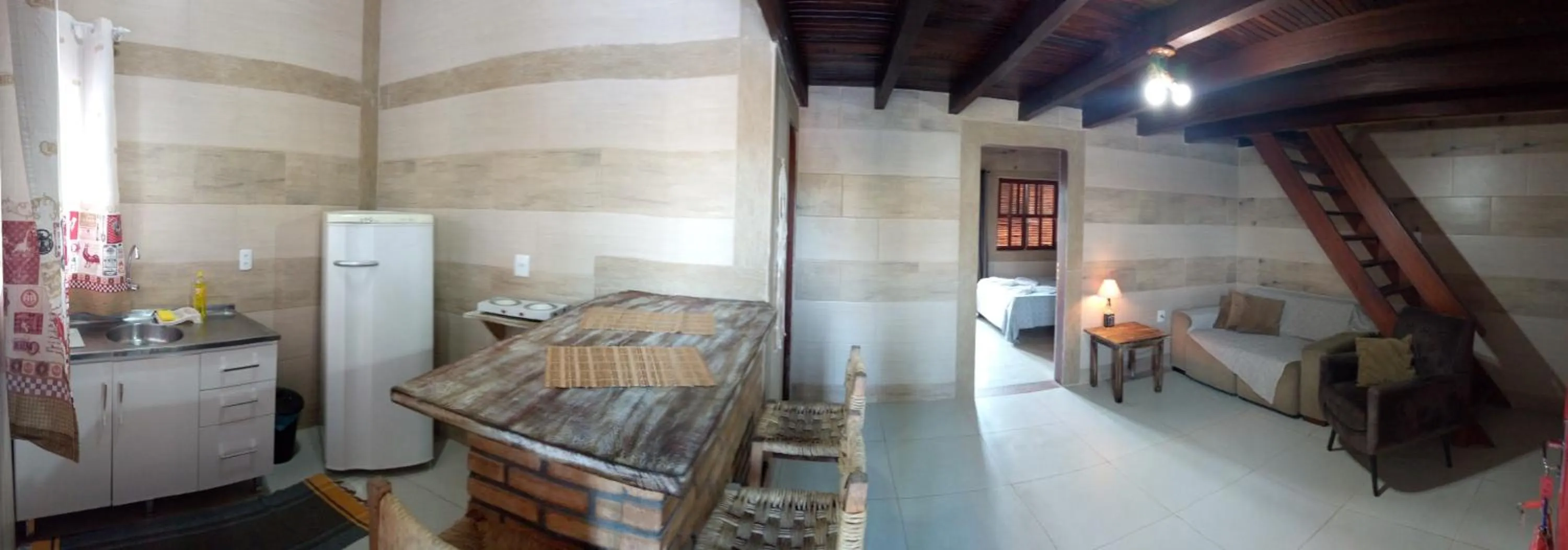 Kitchen or kitchenette, Bed in Hotel Ferrugem Eco Village