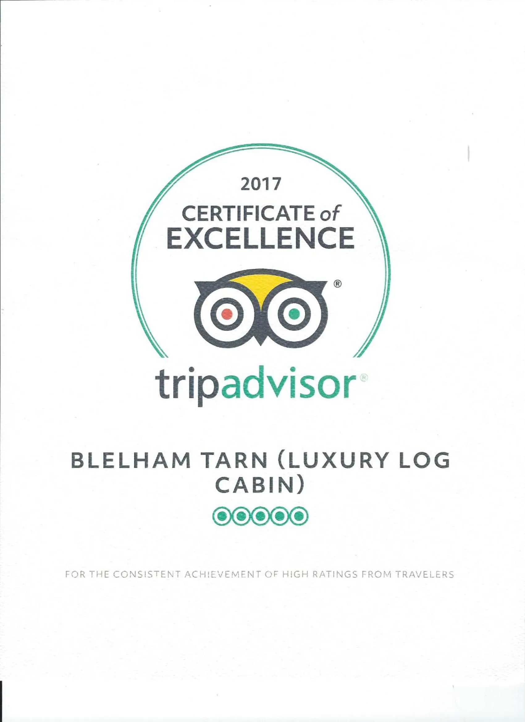 Certificate/Award in Blelham Tarn Rustic cabin in tranquil woodland