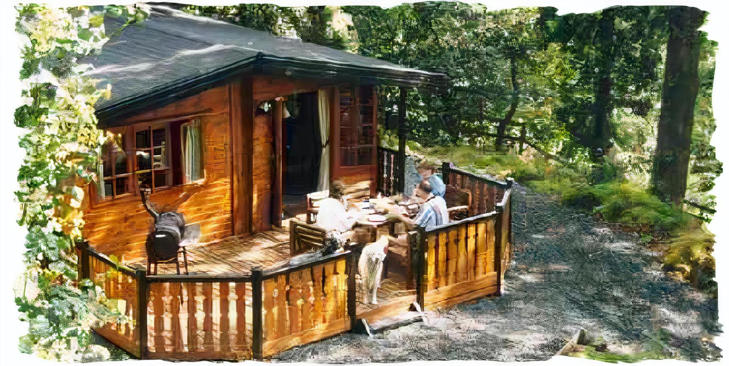 People in Blelham Tarn Rustic cabin in tranquil woodland