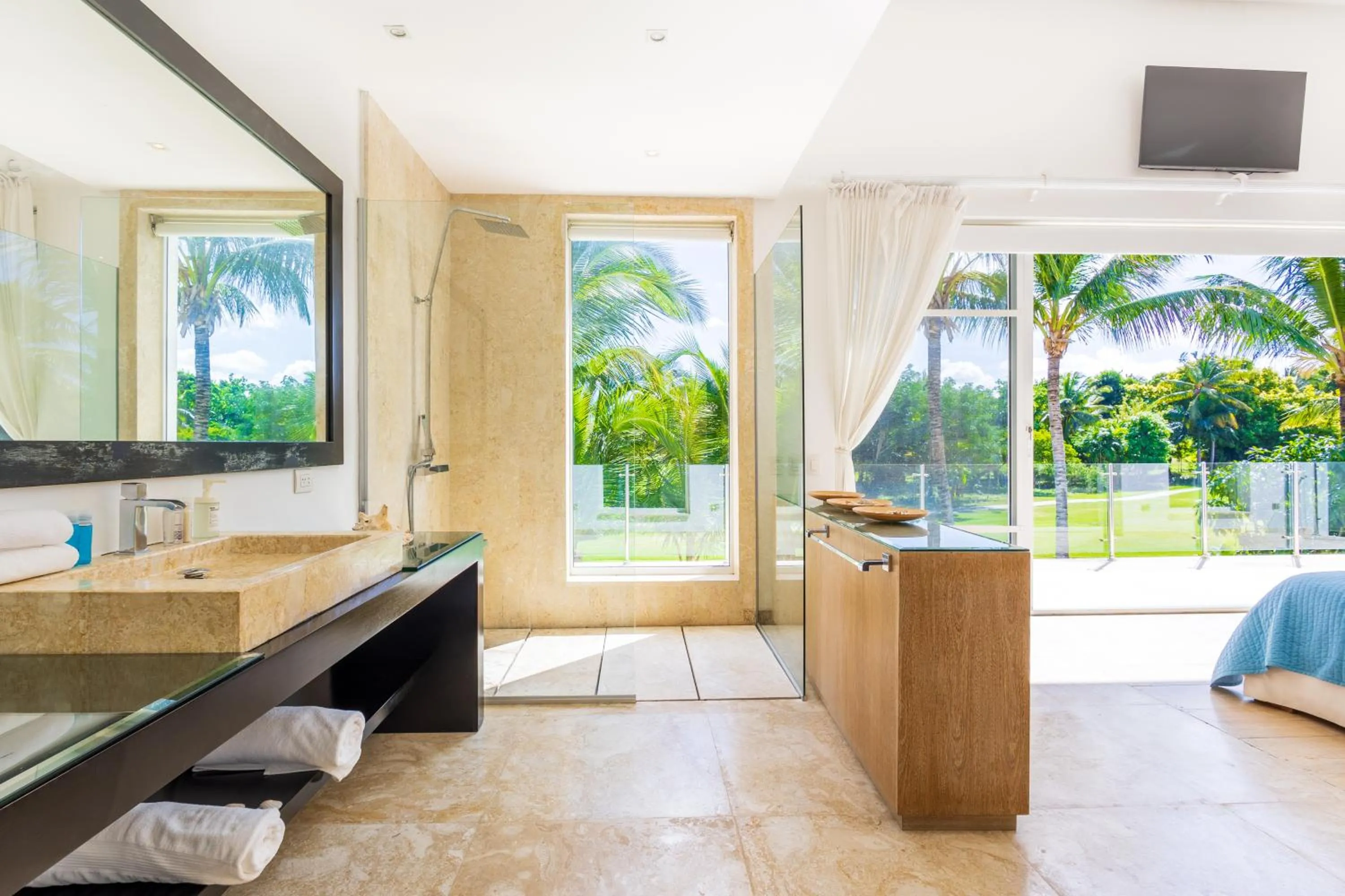 Shower, Bed in Luxury Rentals in Punta Cana - Exclusive Waterfall Villa with Private Pool, BBQ, Maid, Golf