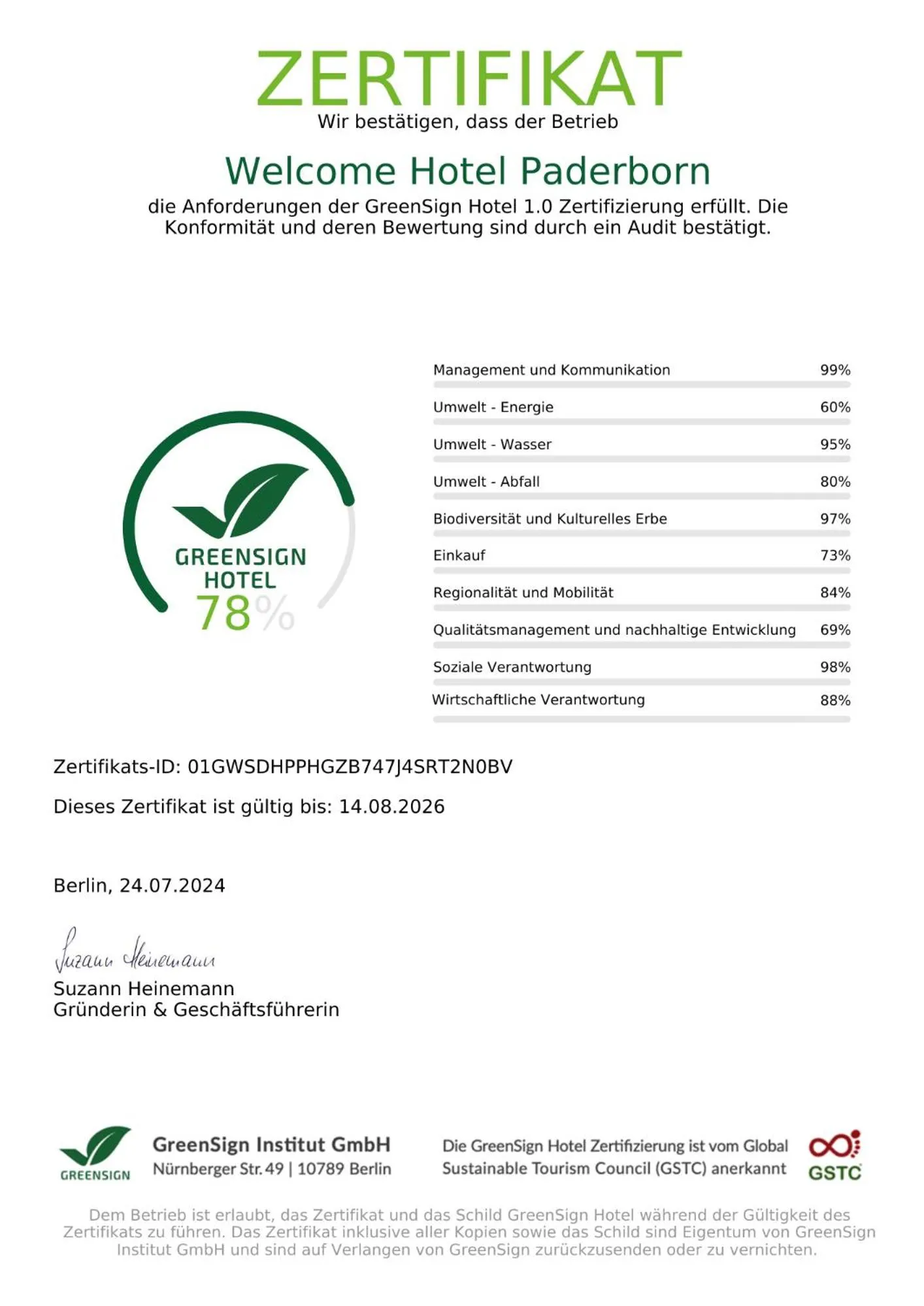 Logo/Certificate/Sign in Welcome Hotel Paderborn