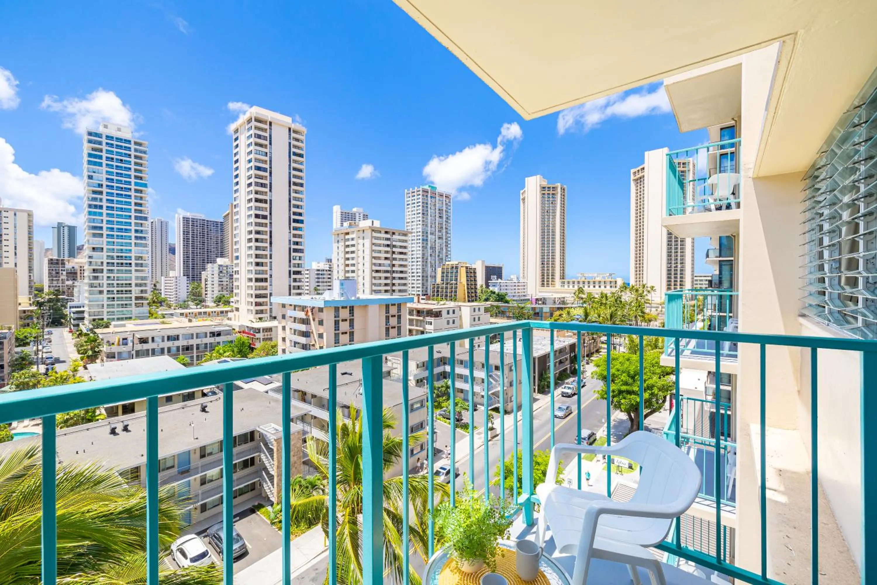 Balcony/Terrace in Cozy Waikiki Studio at Aqua Aloha Surf