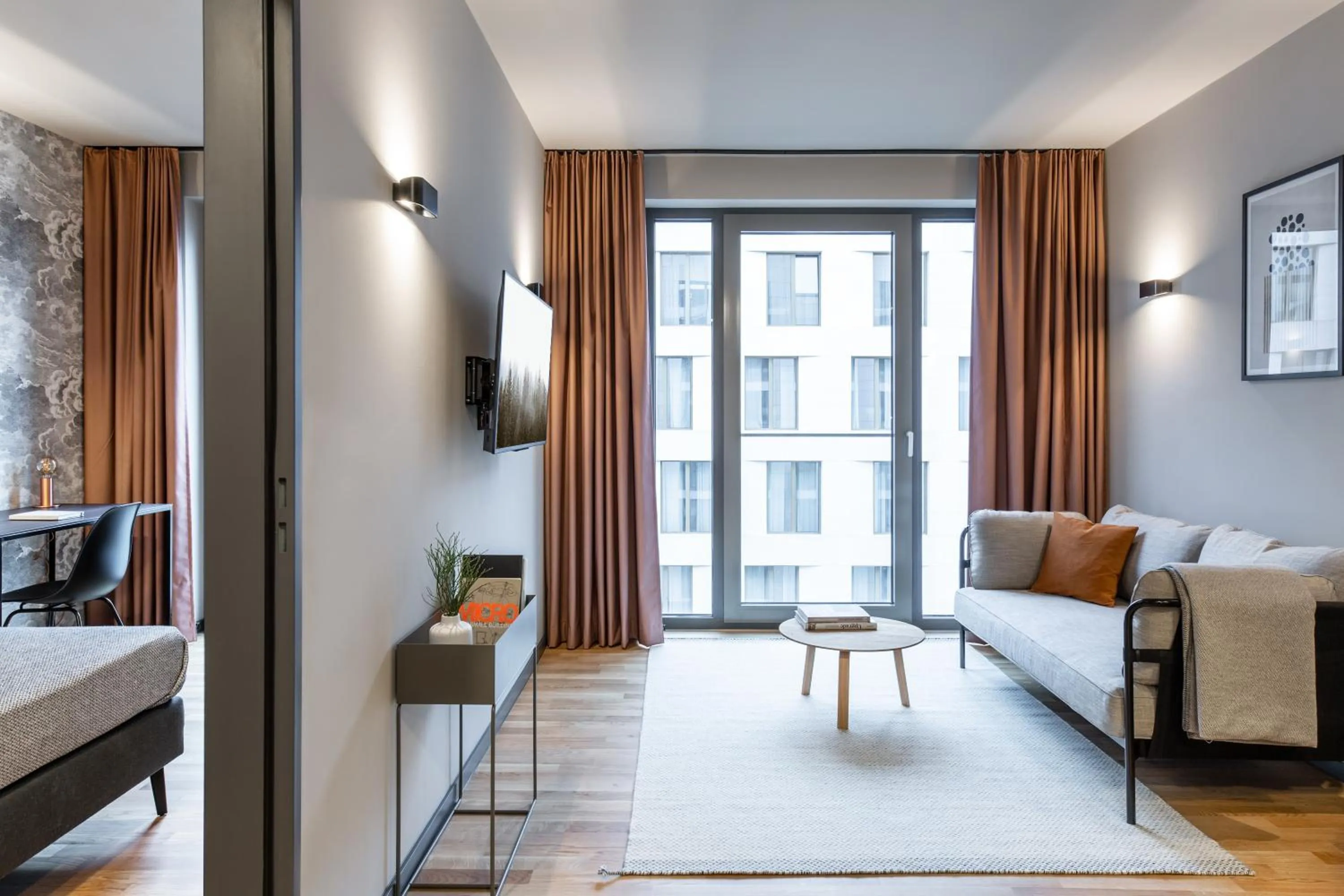 Living room, Bed in ipartment Darmstadt