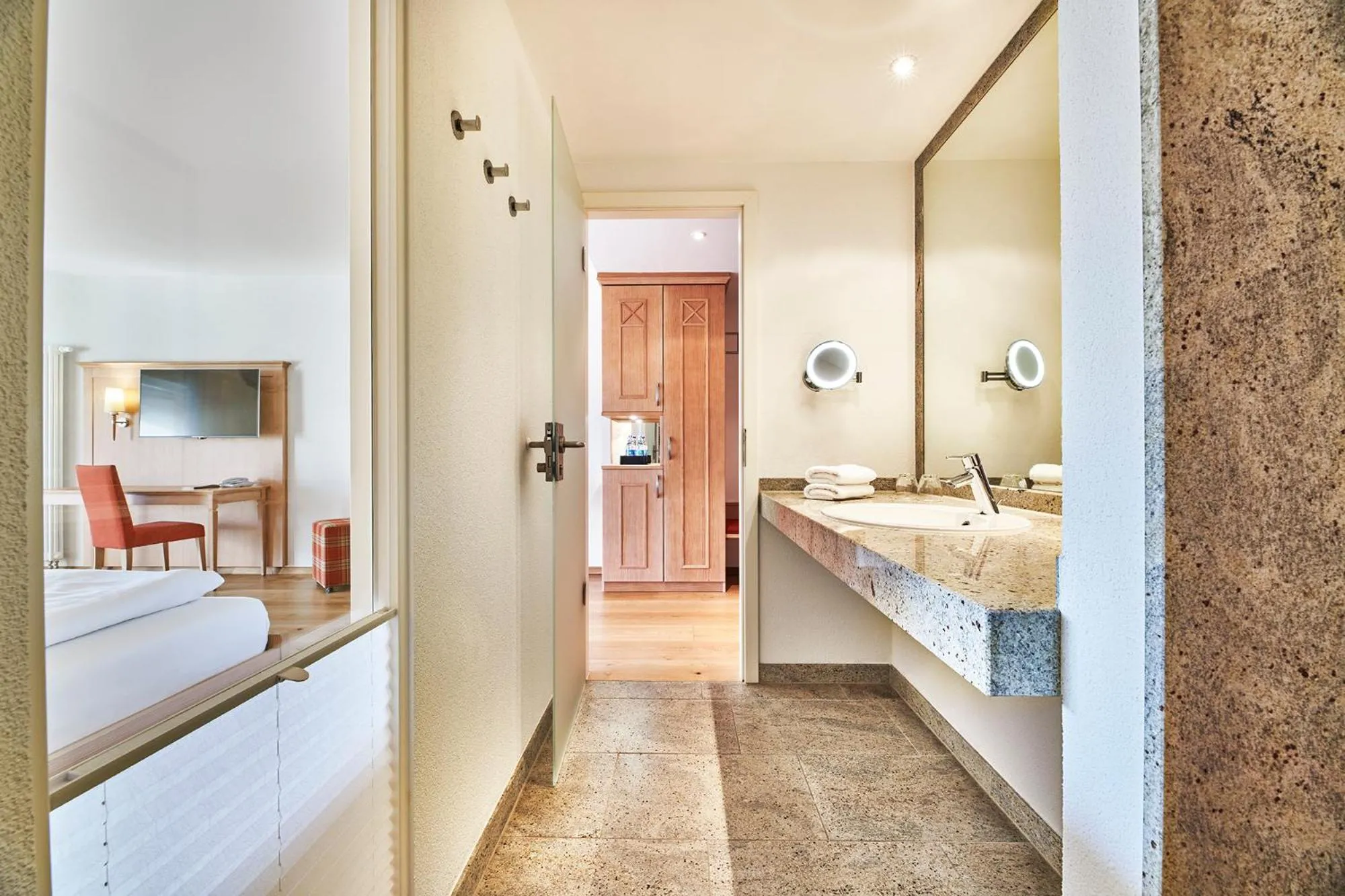 Bathroom, Bed in Hotel Kronelamm im Schwarzwald