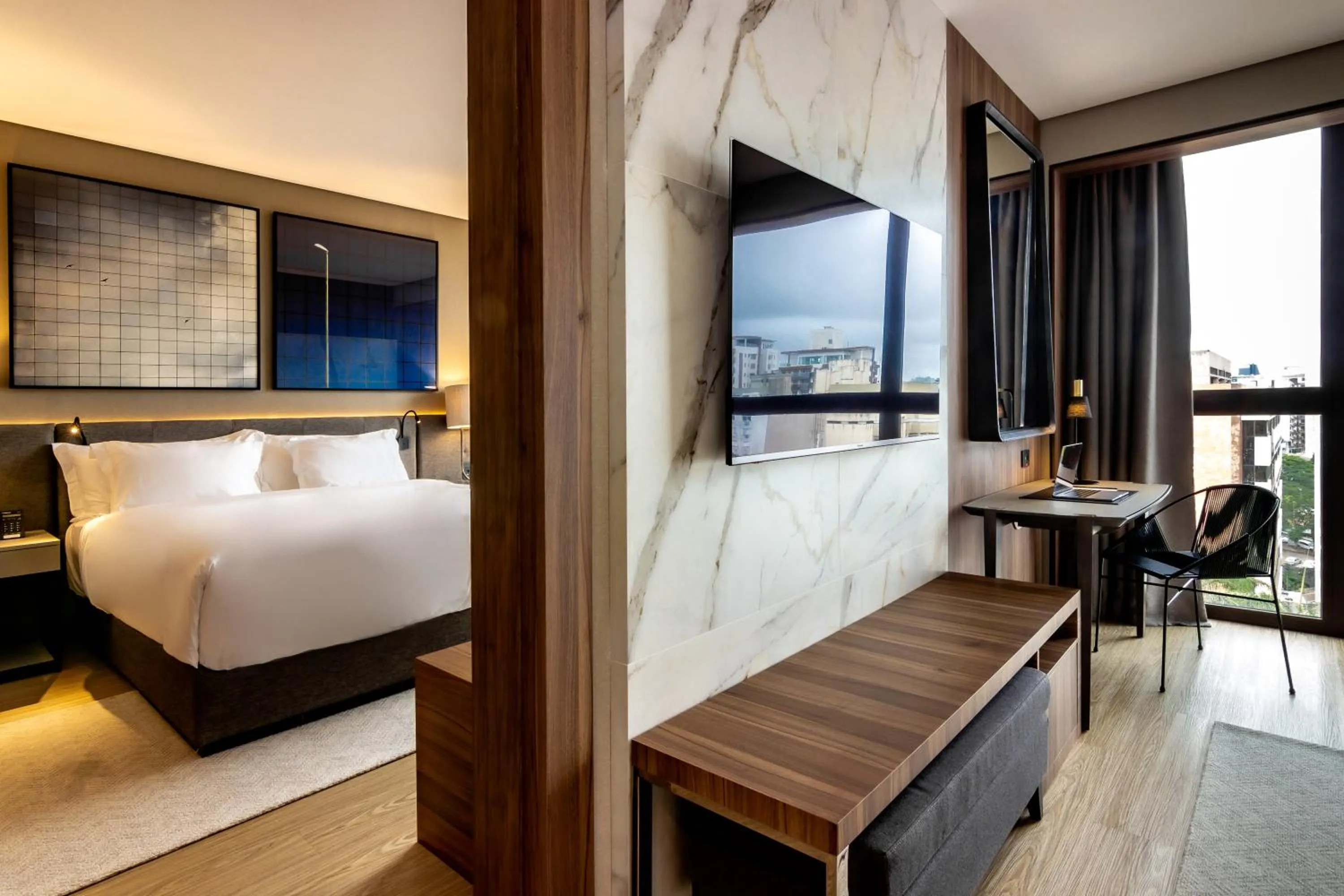 View (from property/room), Bed in LK Design Hotel Florianópolis