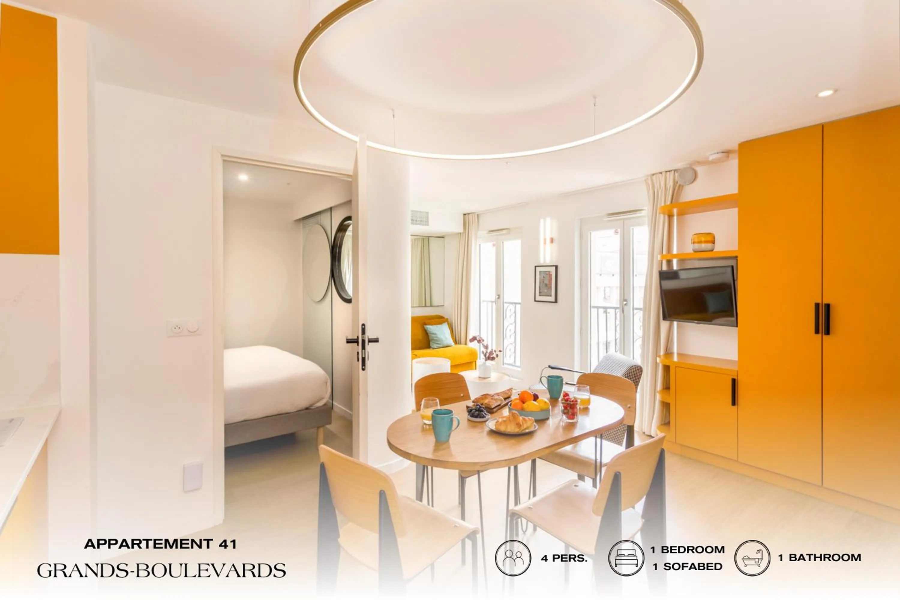 Living room, Bed in Beauquartier - Grands Boulevards