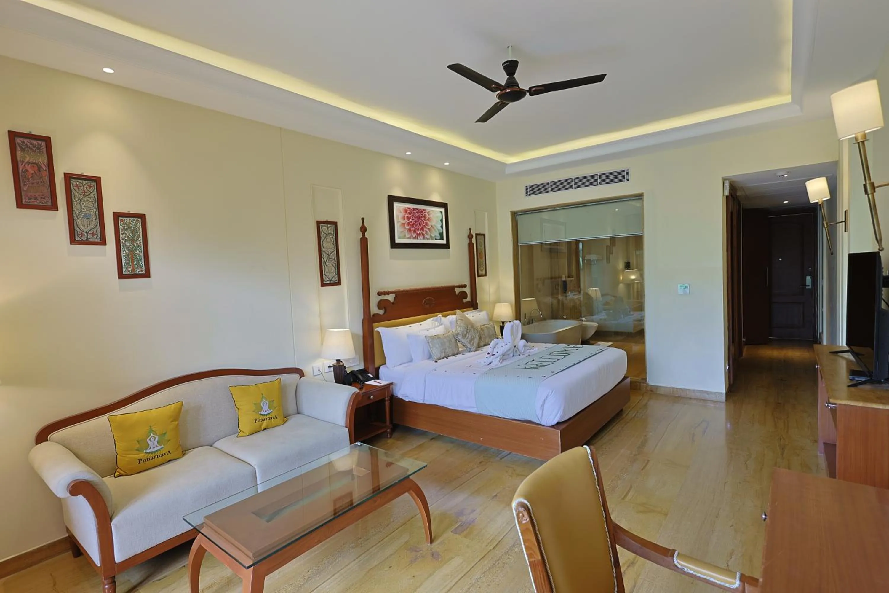 Bed in Punarnava Resort & Spa