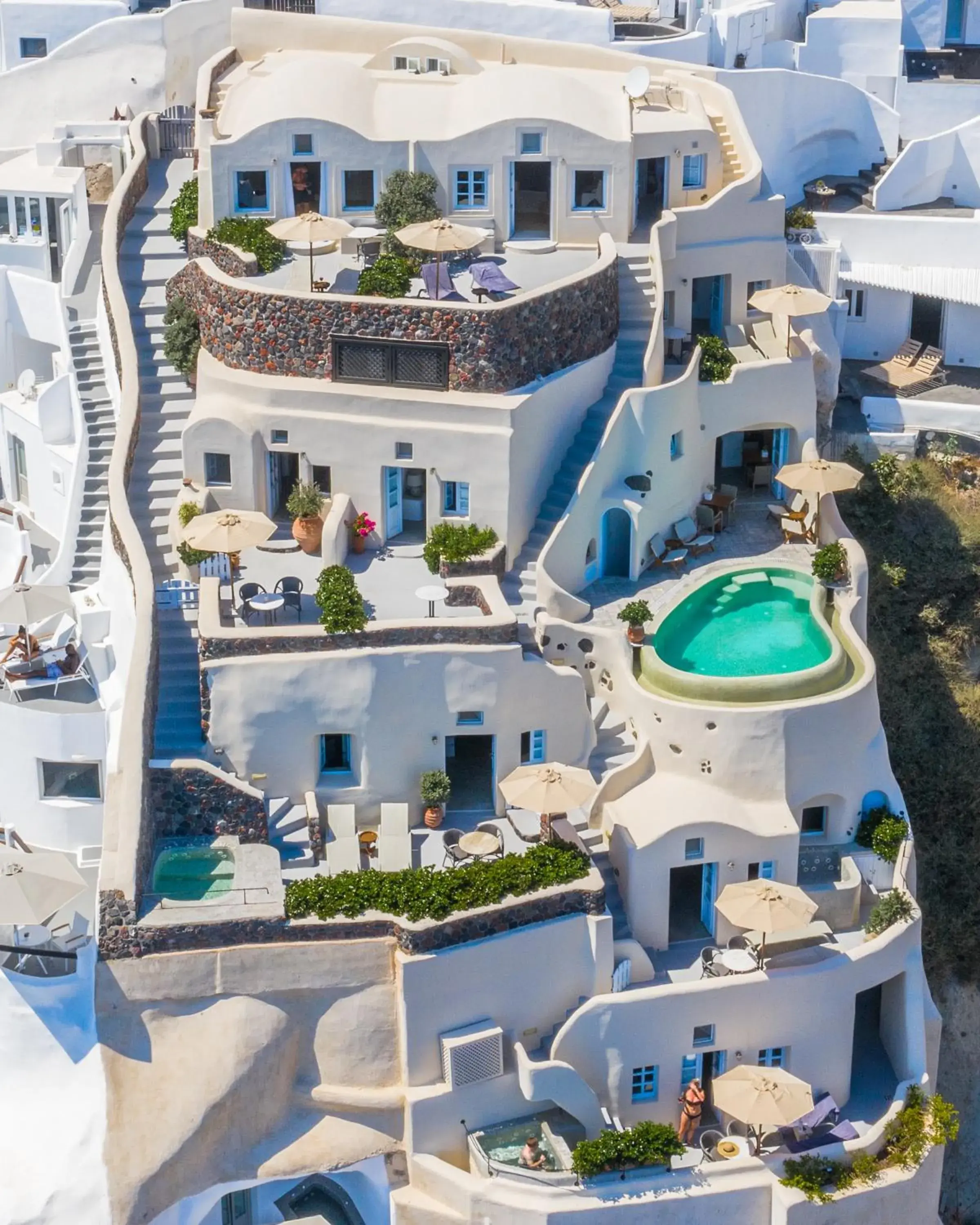 Bird's eye view in Pezoules of Oia Bird's eye view in Pezoules of Oia