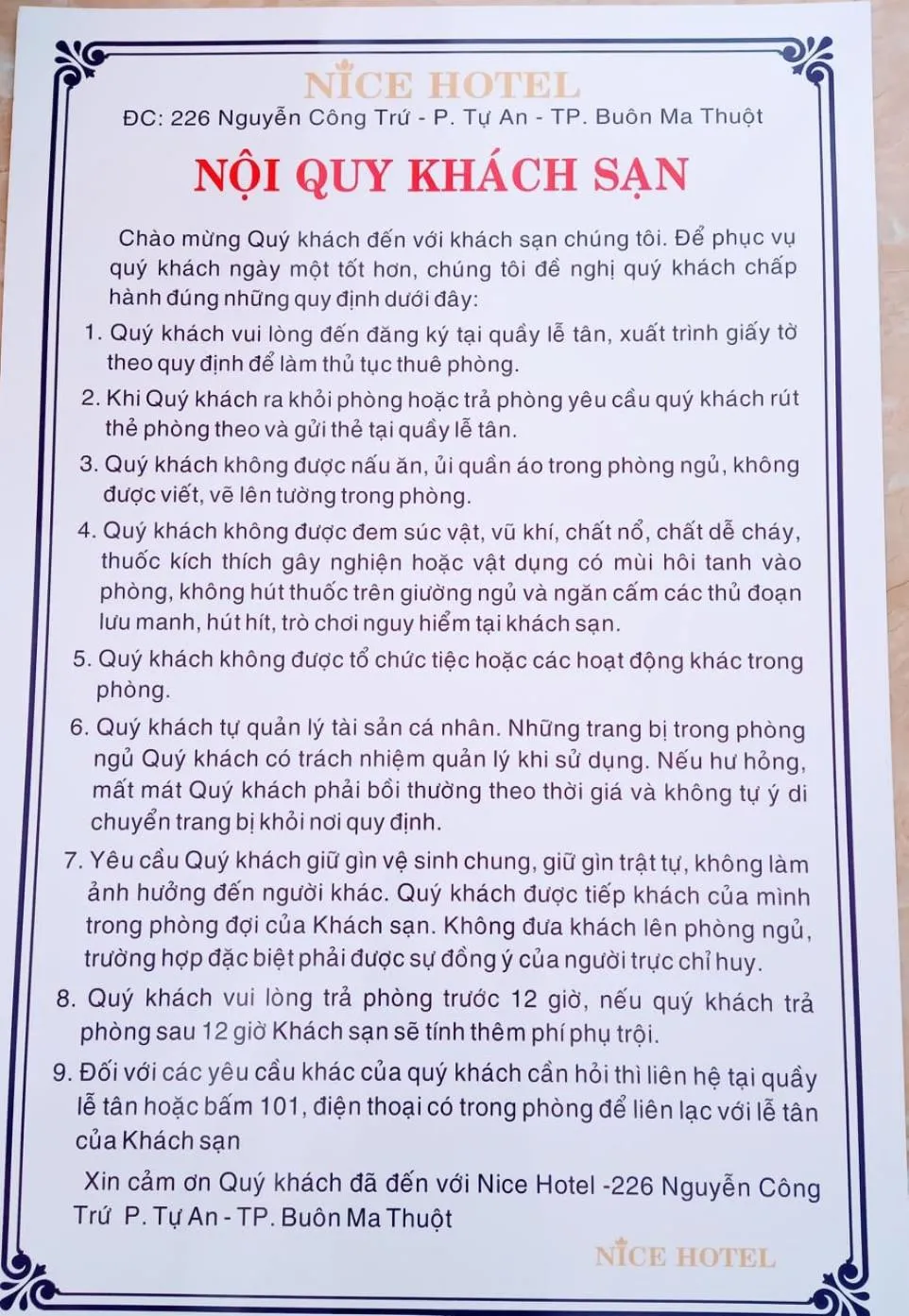 Text overlay in Nice Hotel Buôn Ma Thuột