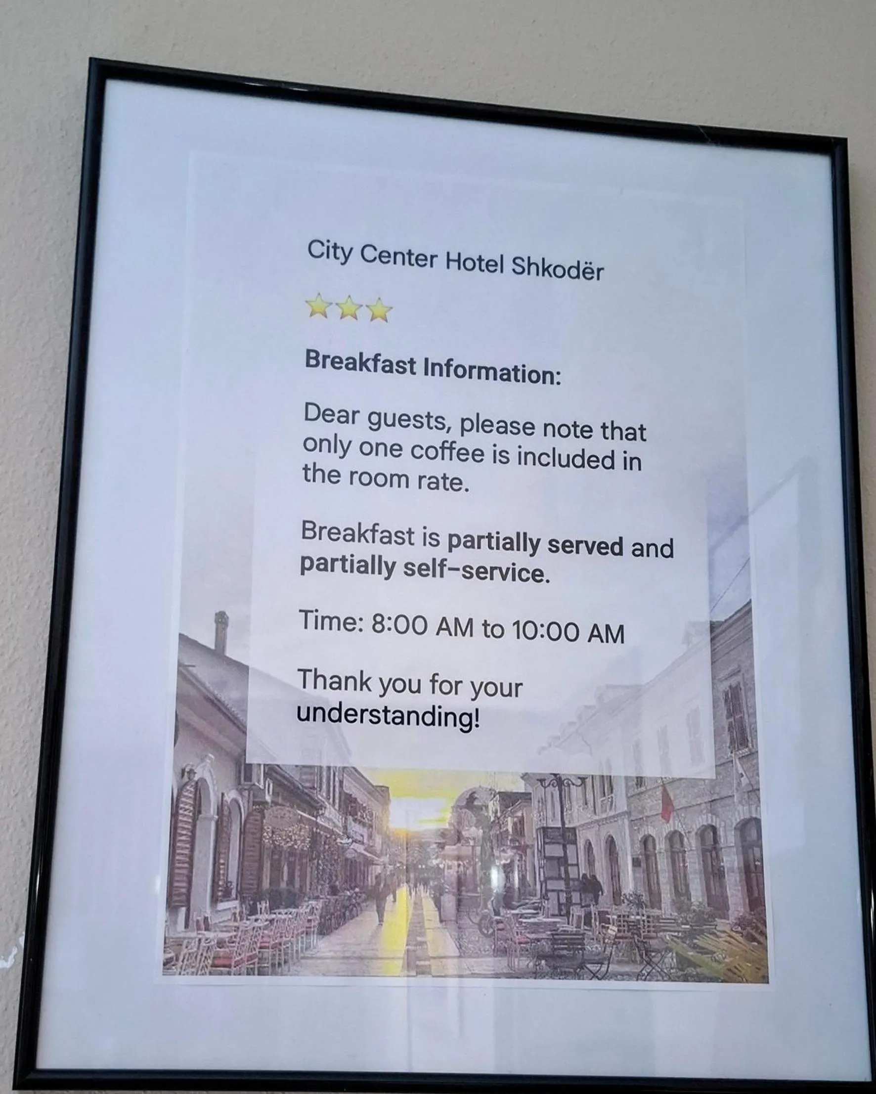 Restaurant/places to eat in CityCenterHotel Shkoder