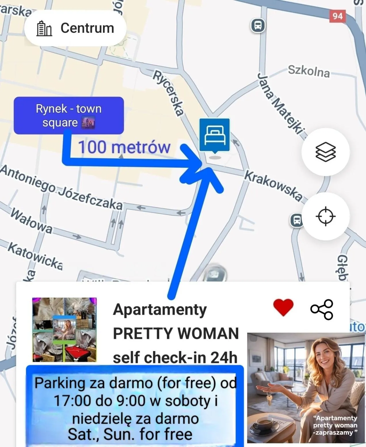 Parking in Apartamenty PRETTY WOMAN meldunek samodzielny 24h - noclegi Bytom Chorzów Katowice