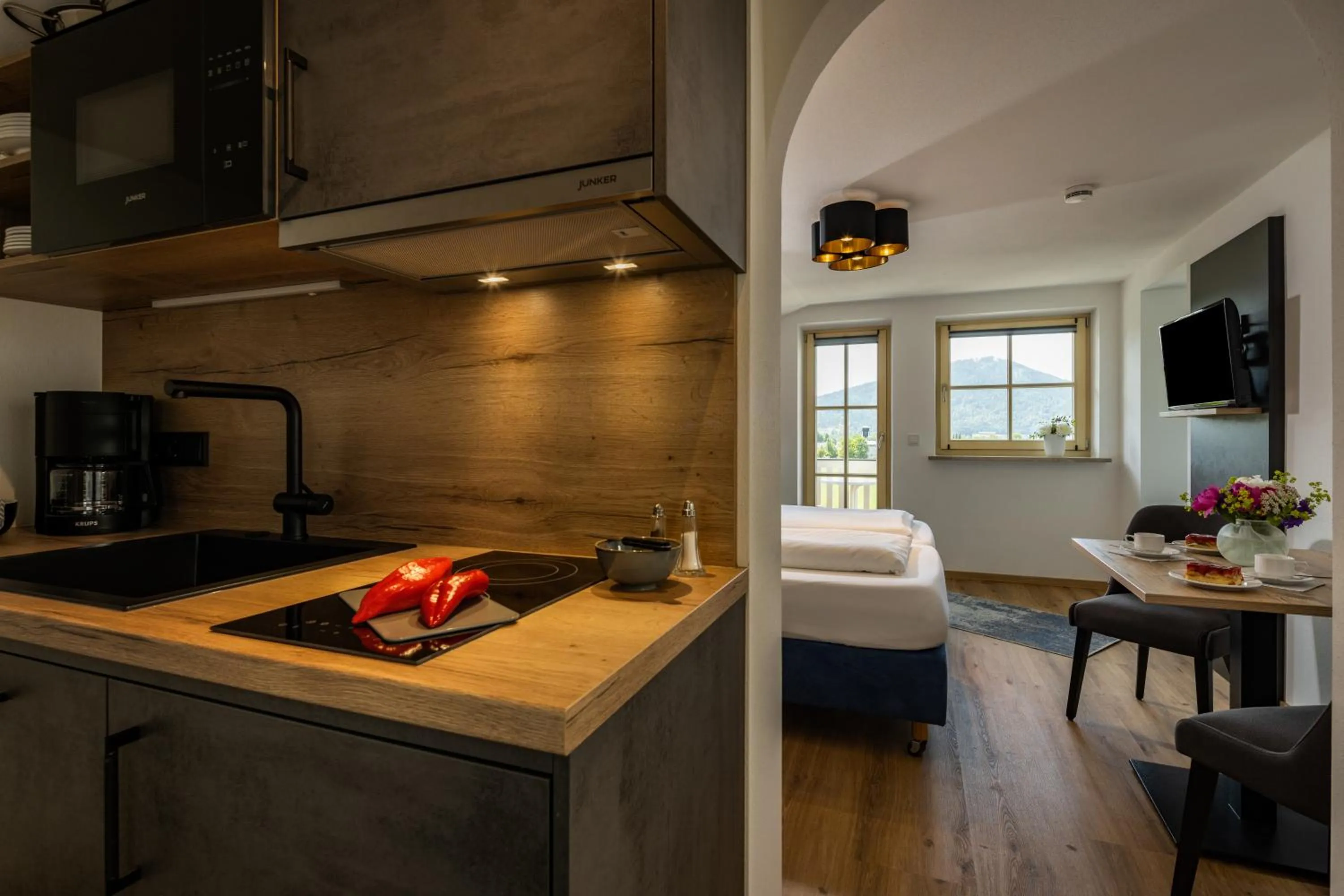 Kitchen or kitchenette in Hubertus Appartements Inzell