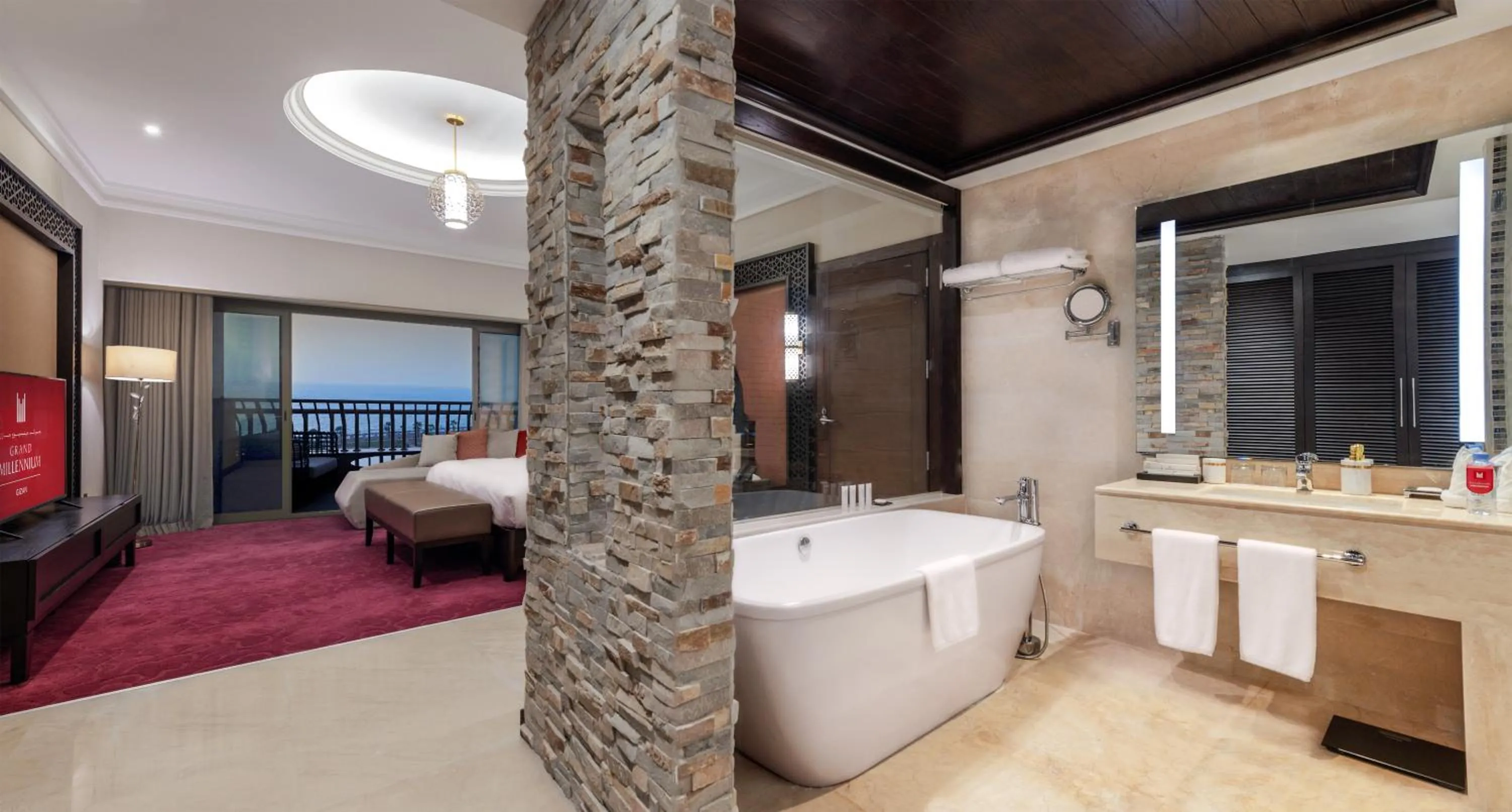 Bathroom, Bed in Grand Millennium Gizan