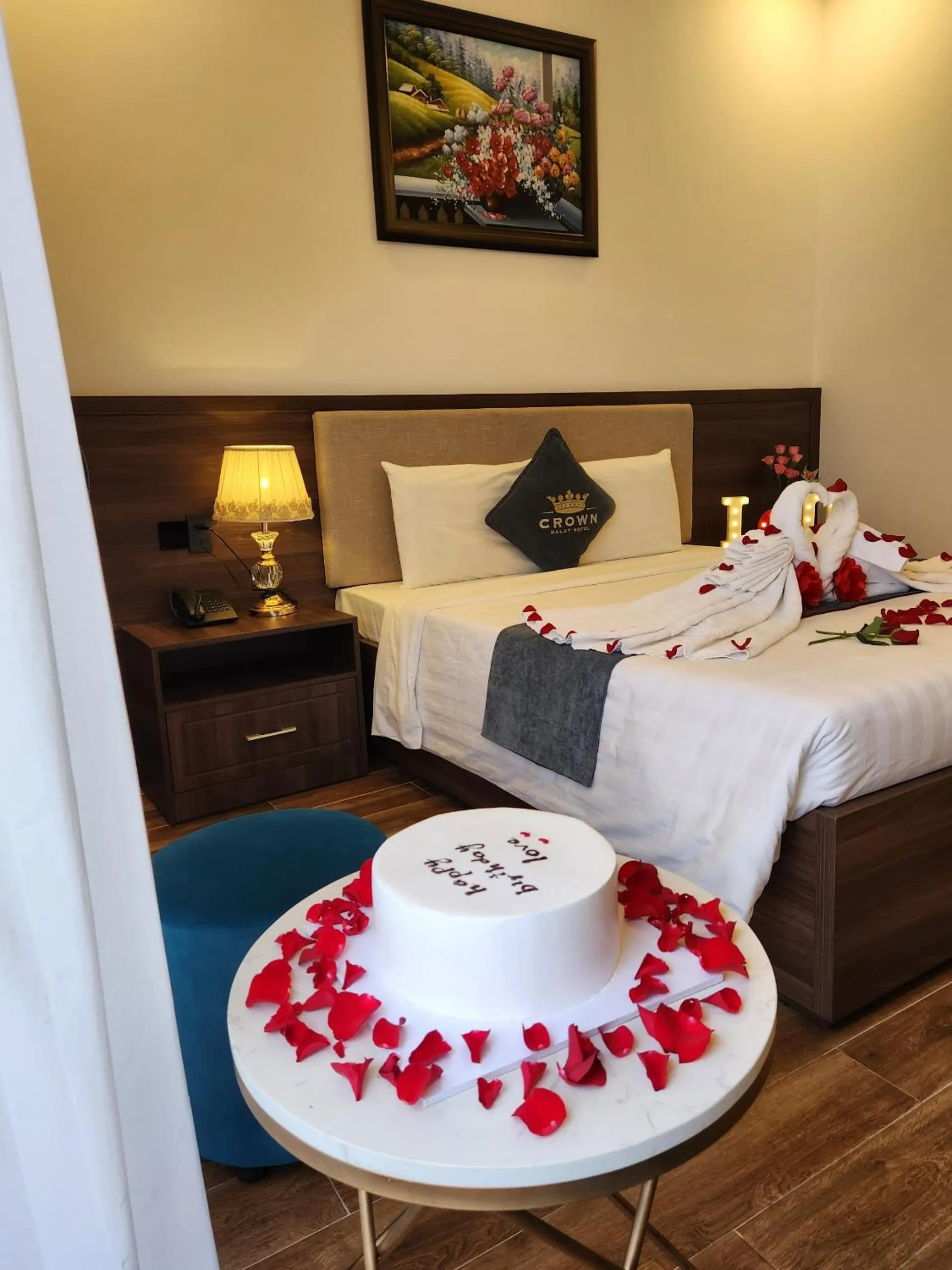 Bed in Crown Dalat Hotel