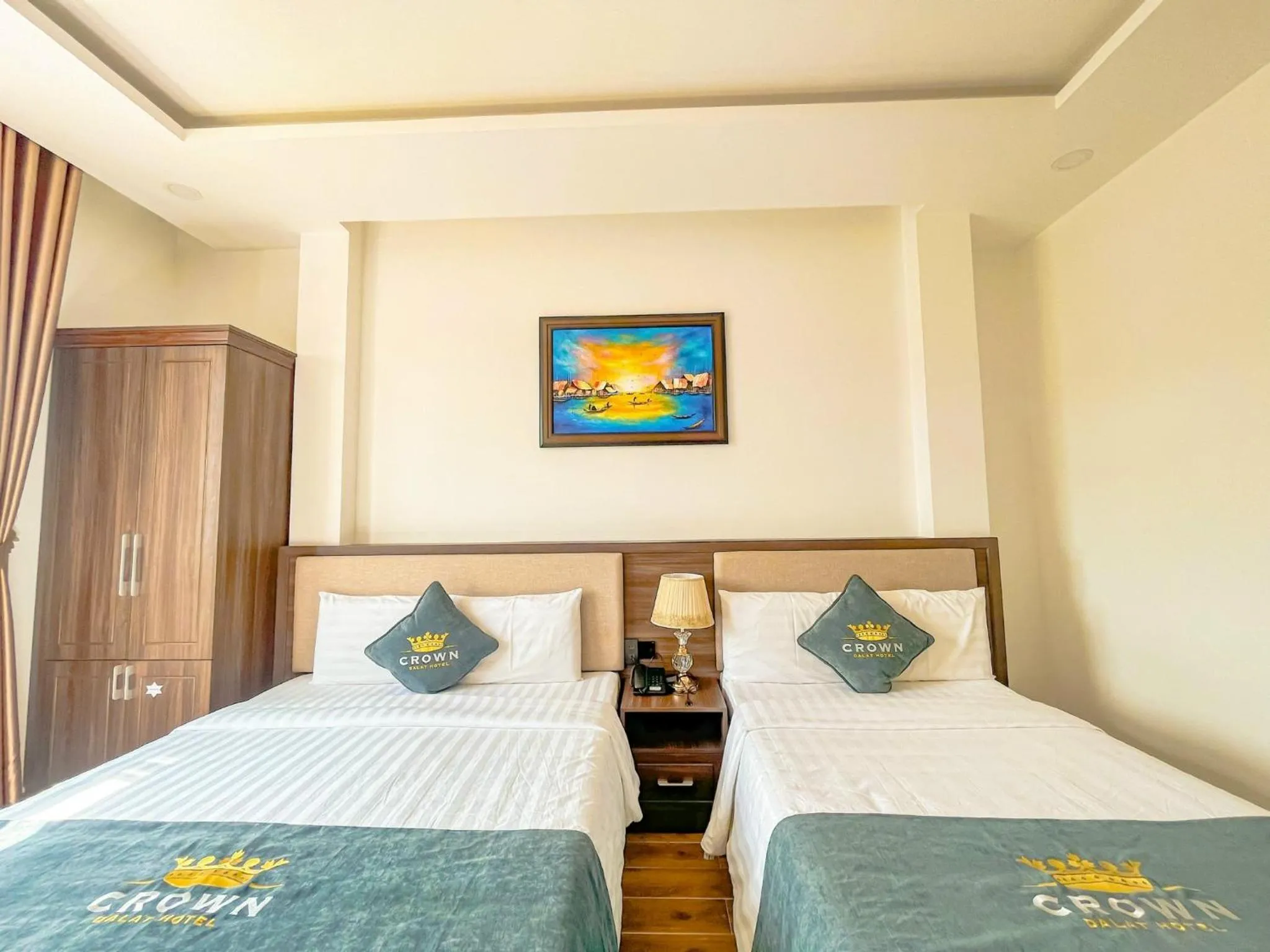 Bed in Crown Dalat Hotel