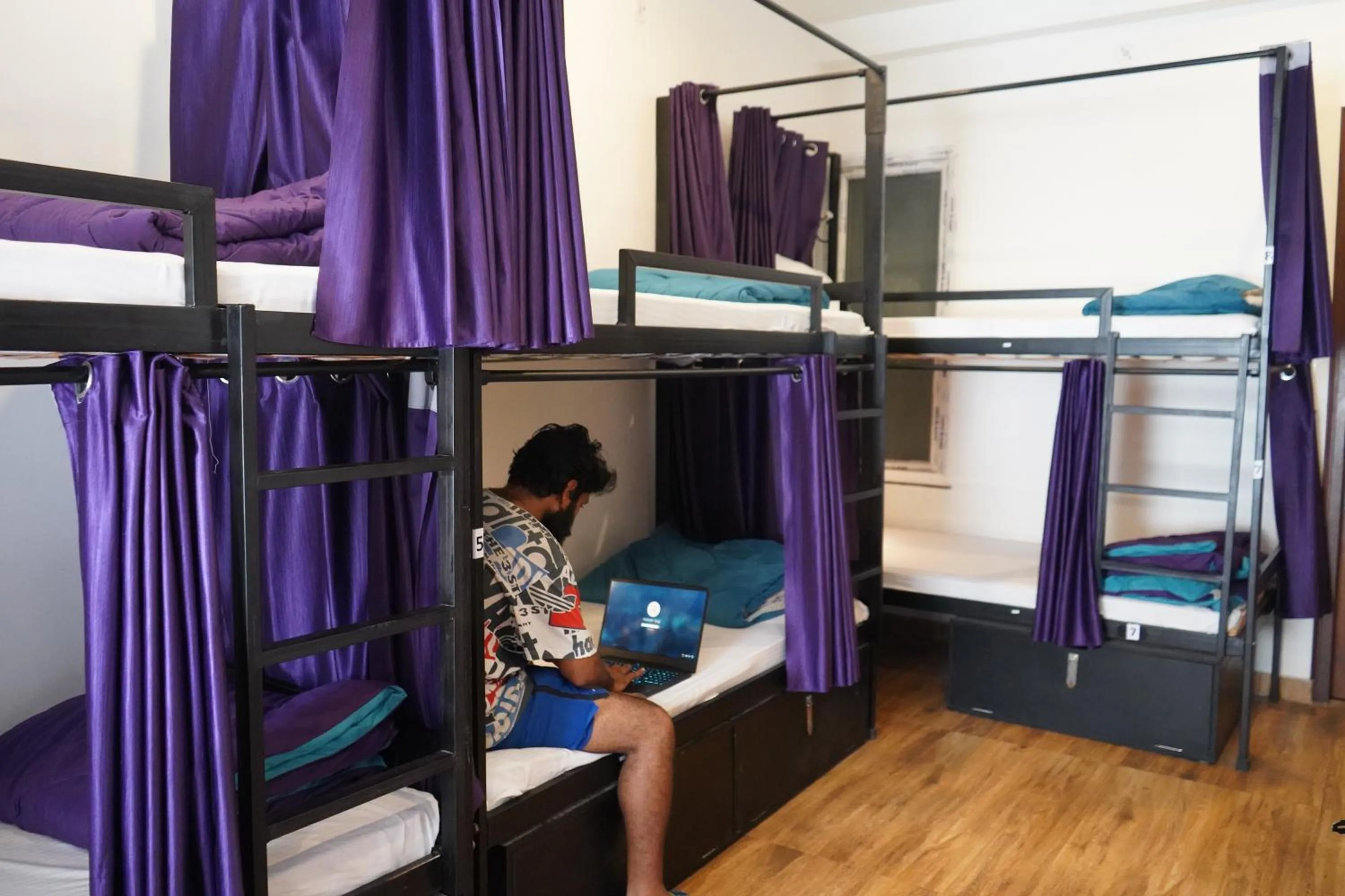 group of guests, Bed in Joey's Hostel Rishikesh