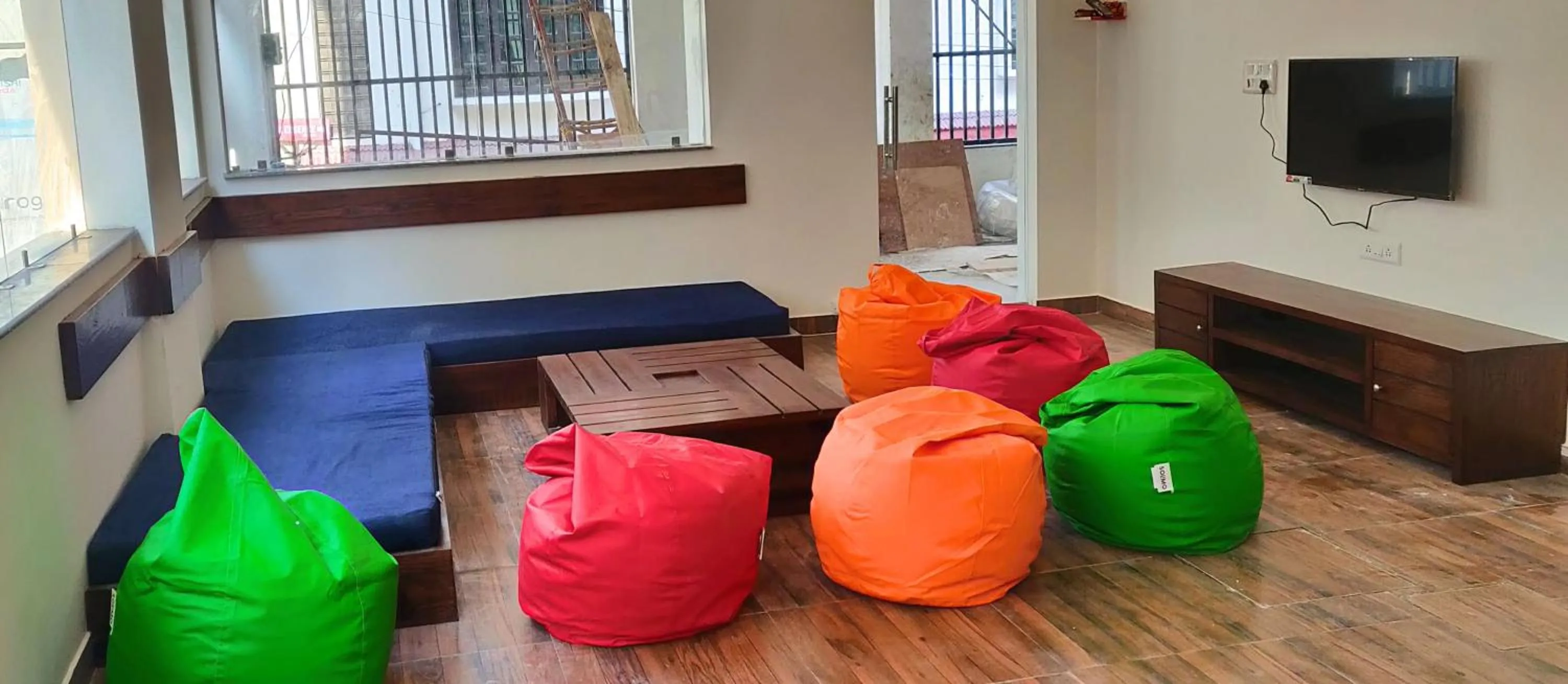 Seating area in Joey's Hostel Rishikesh