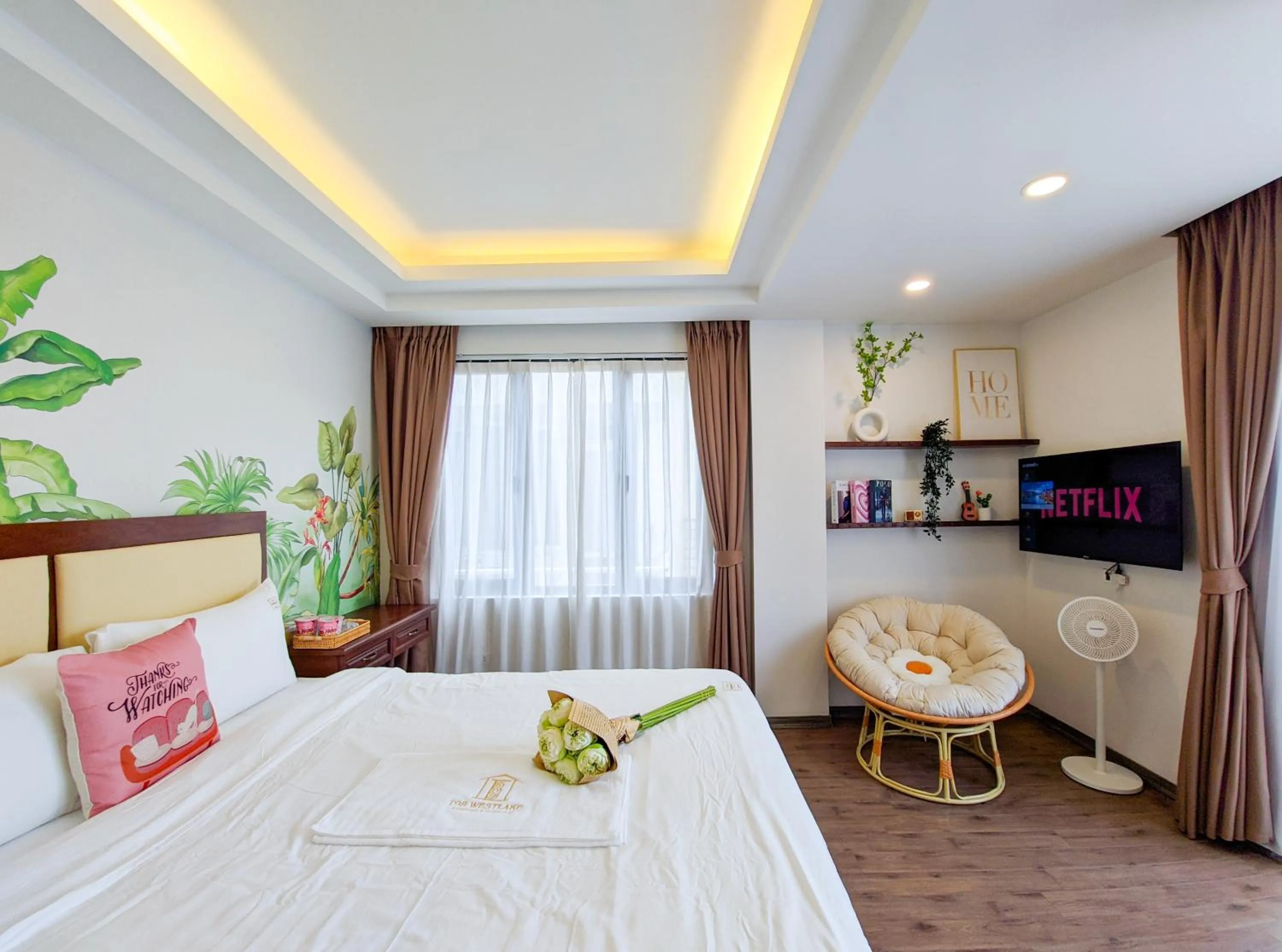 Bedroom, Bed in T98 Westlake Quang An - Tay ho Center Garden View Studio!