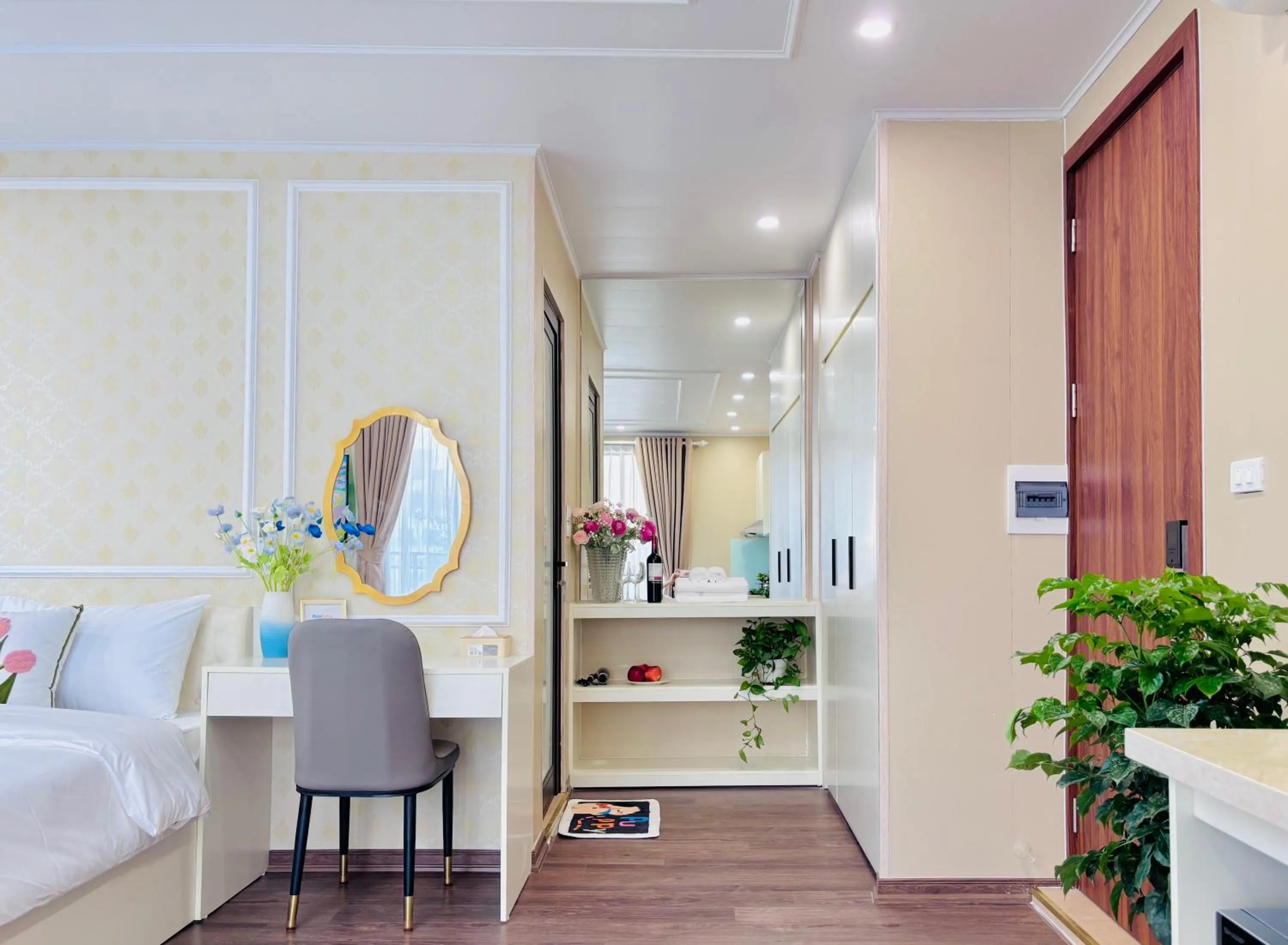 Seating area, Bed in T98 Westlake Quang An - Tay ho Center Garden View Studio!