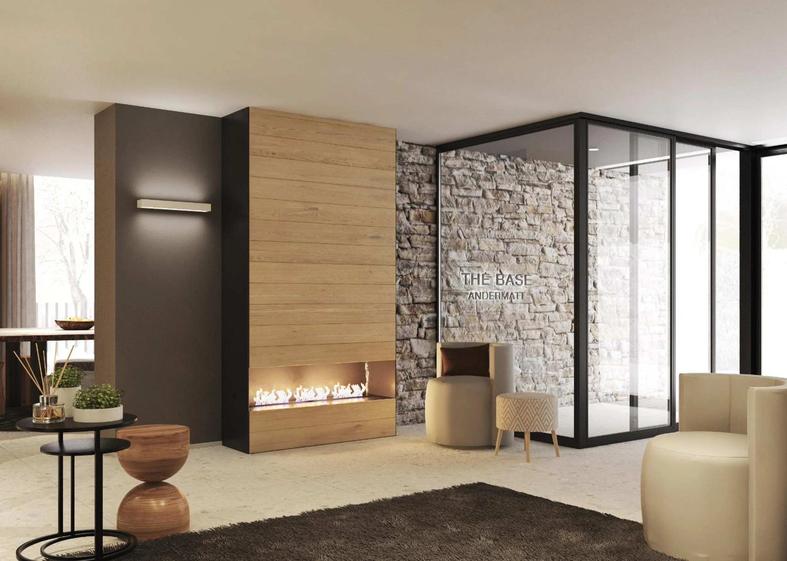 Lobby or reception in The Base Andermatt