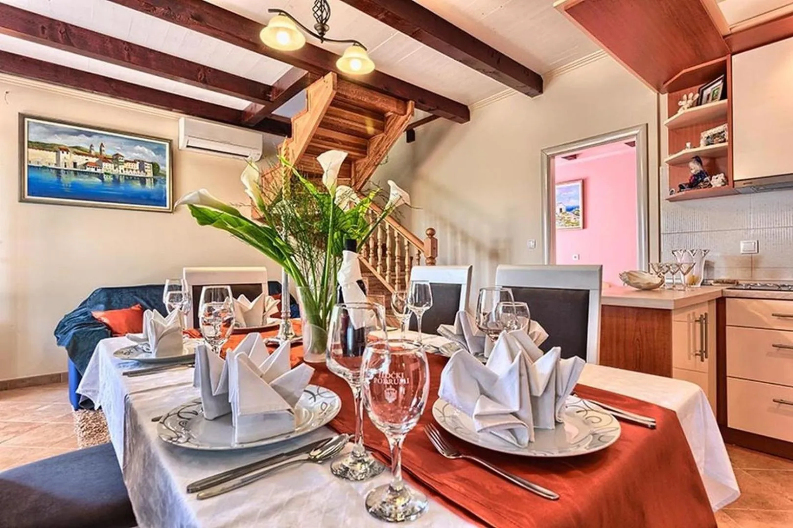 Kitchen or kitchenette in Luxury Beachfront Villa Dalmatino Trogir with private pool right at the beach in Okrug Gornji - Ciovo