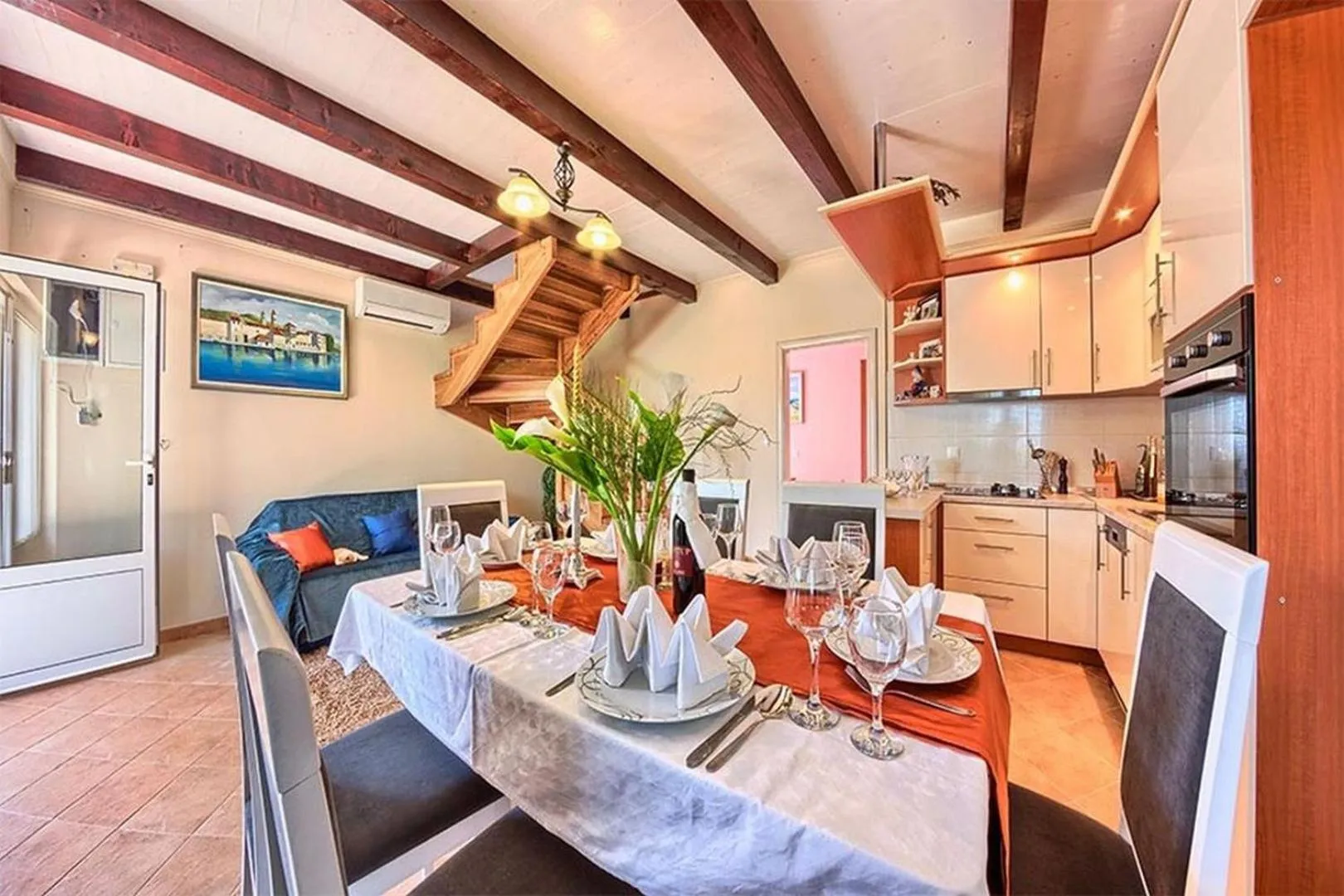 Kitchen or kitchenette in Luxury Beachfront Villa Dalmatino Trogir with private pool right at the beach in Okrug Gornji - Ciovo