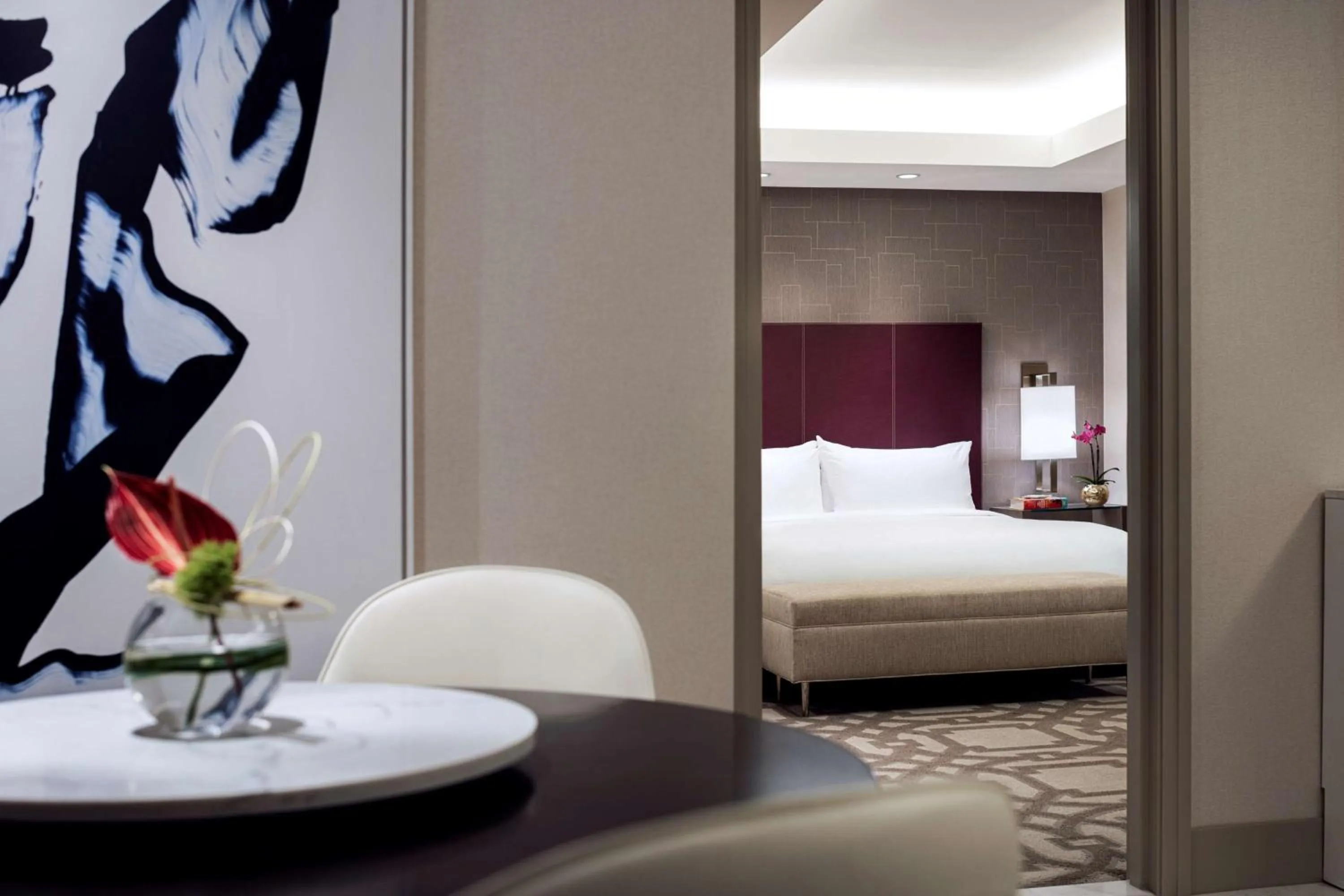 Living room, Bed in Crockfords Las Vegas, LXR Hotels & Resorts at Resorts World