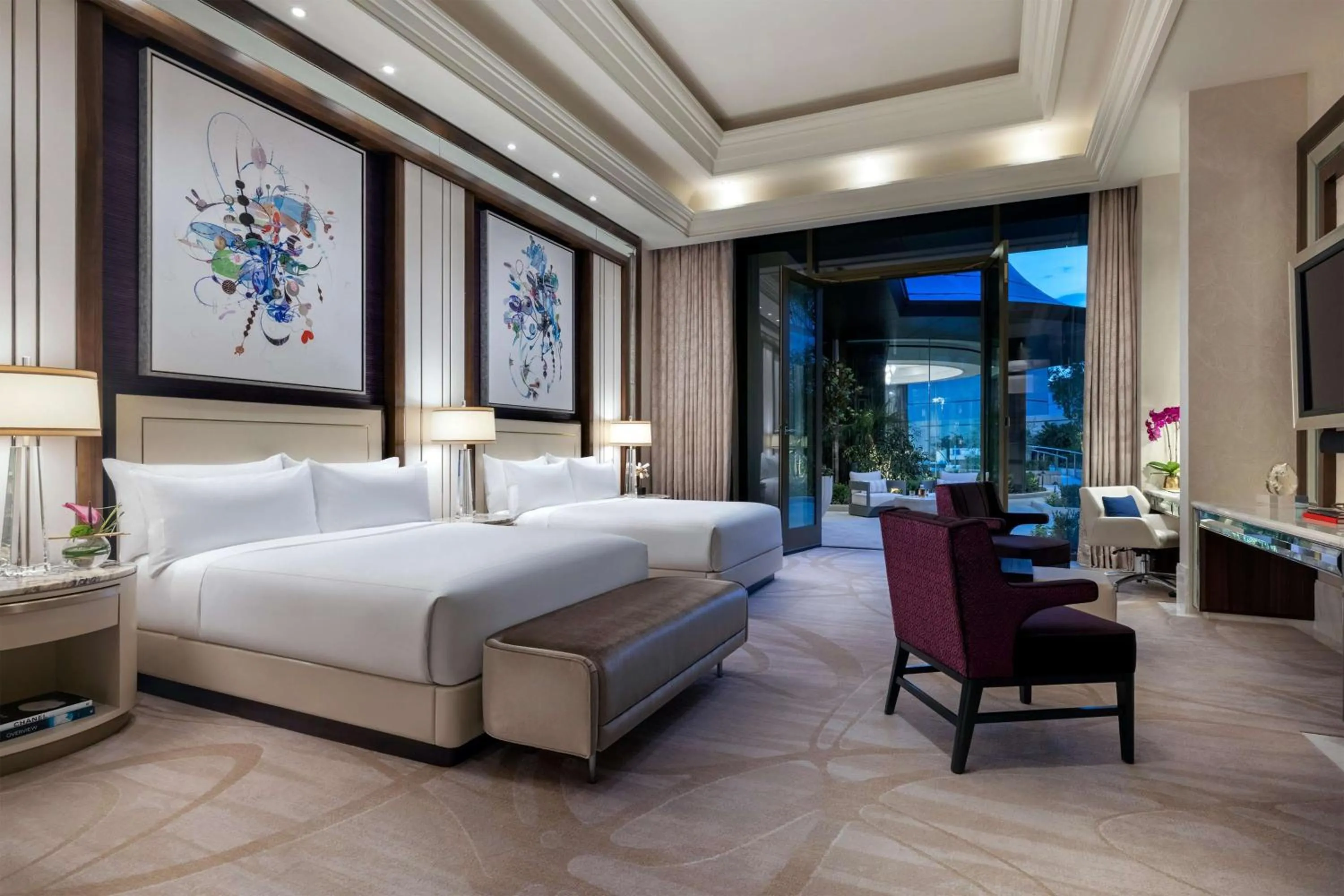 View (from property/room), Bed in Crockfords Las Vegas, LXR Hotels & Resorts at Resorts World