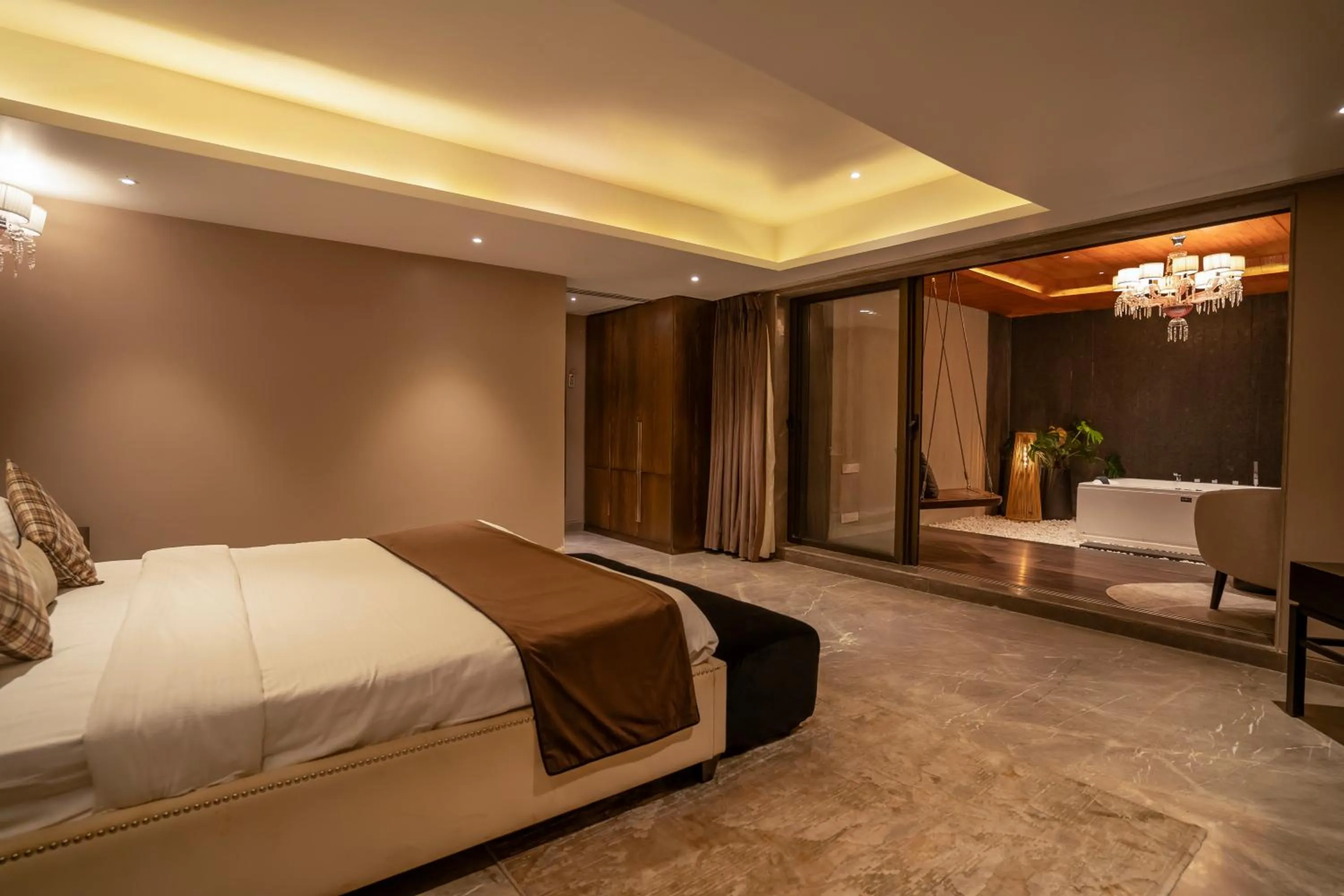 Hot Tub, Bed in Leela Resort, The Exotic Boutique Hotel - Pure Veg