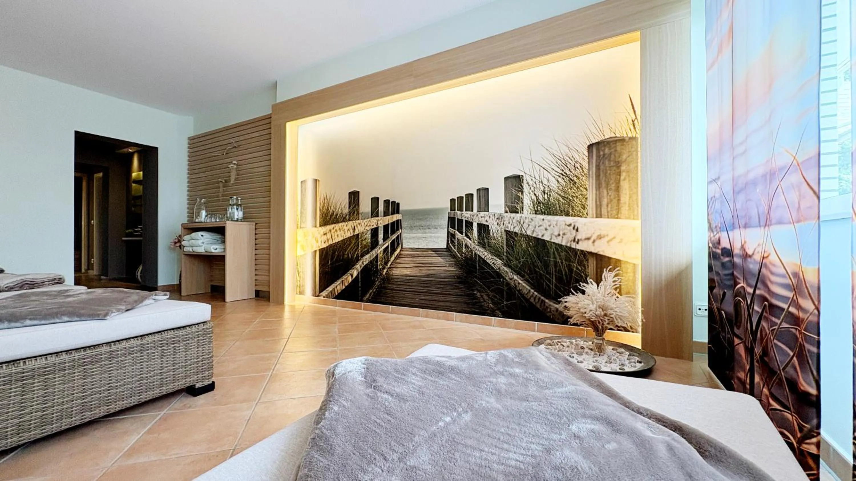 Sauna, Bed in Hotel Muschelgrund