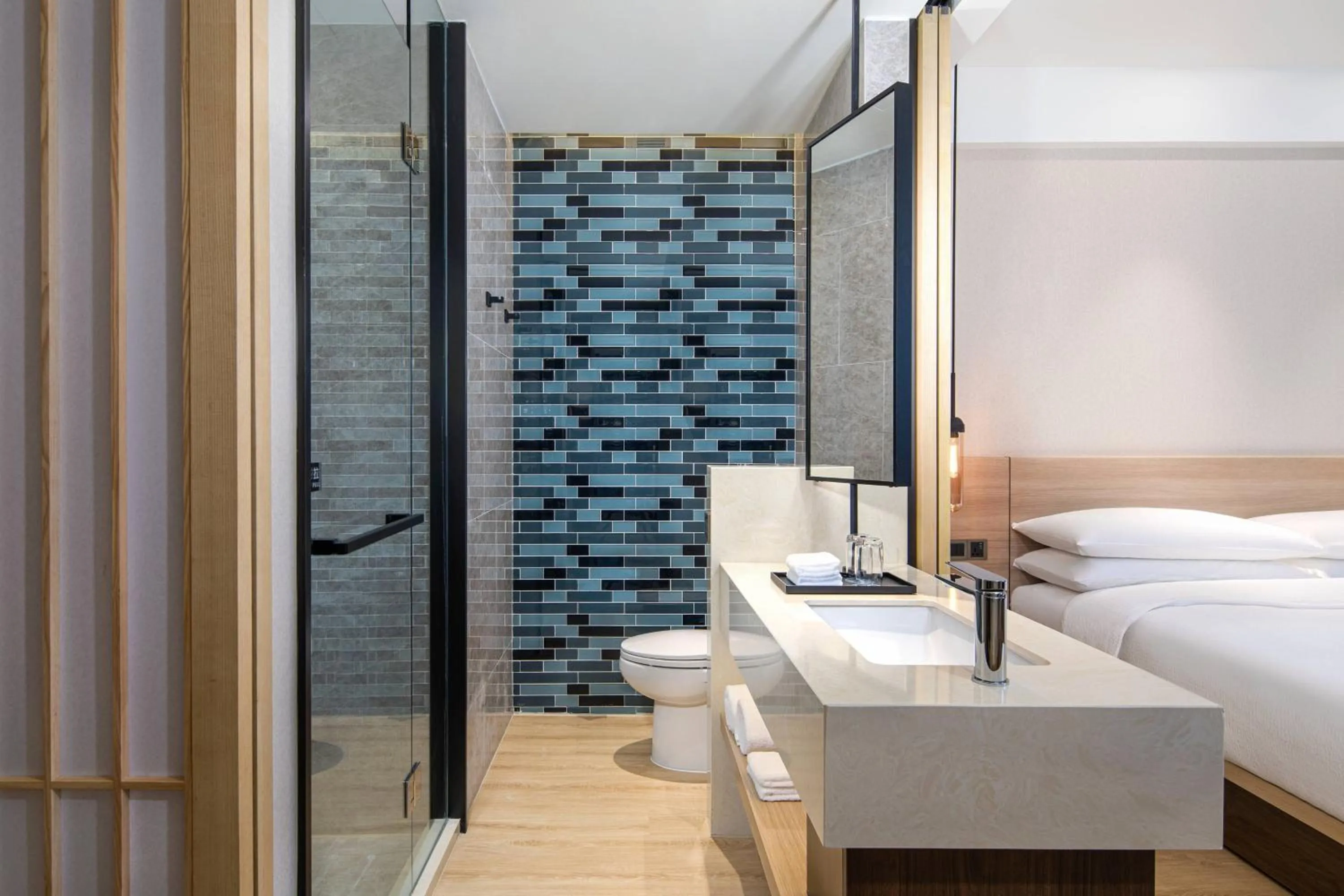 Bathroom, Bed in Fairfield by Marriott Shanghai Pudong Central