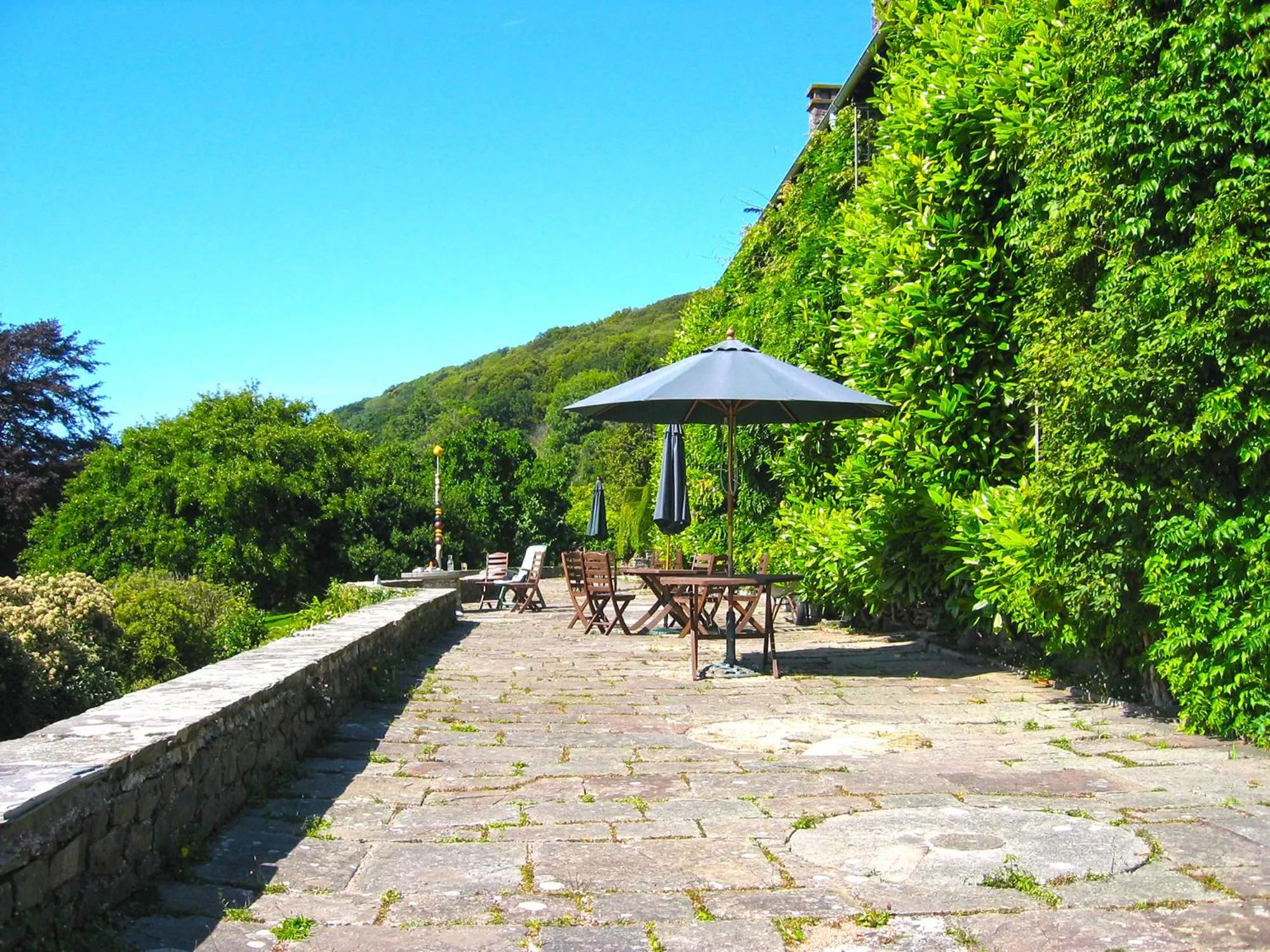 Patio in Luxury Bed And Breakfast at Bossington Hall in Exmoor, Somerset