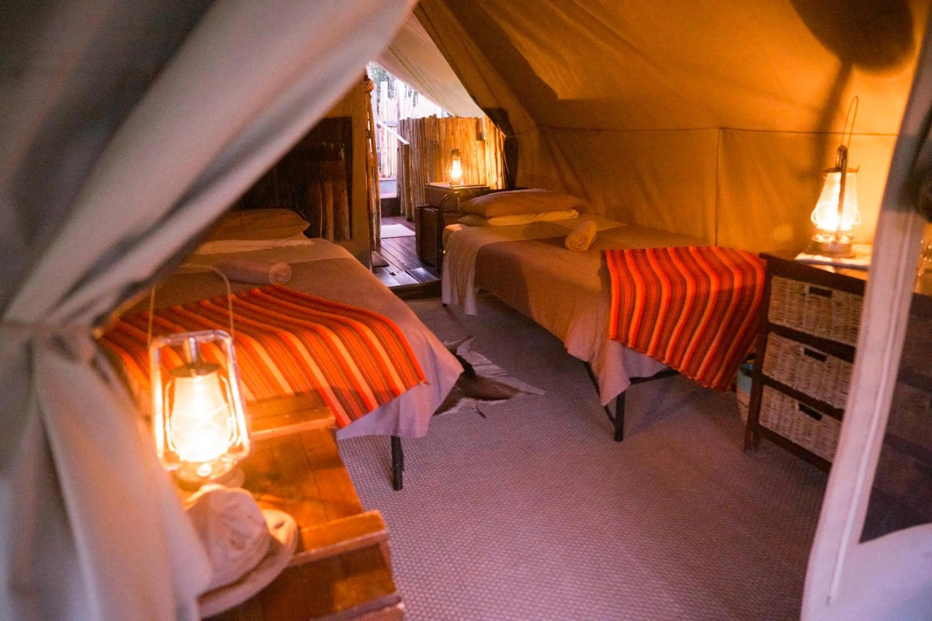 Bedroom, Bed in Quatermain's 1920's Safari Camp – Amakhala Game Reserve