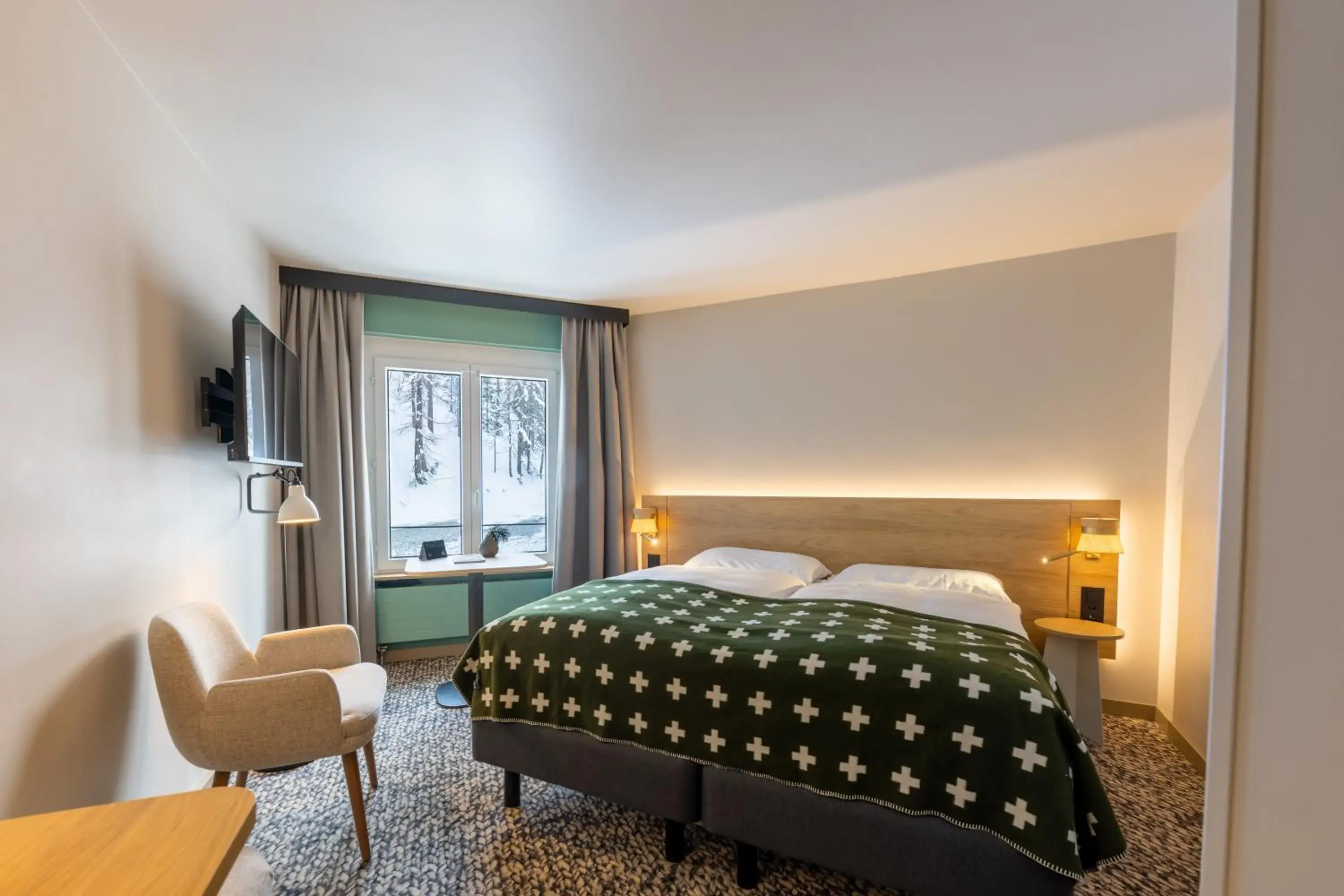 Bedroom, Bed in Hotel Schweizerhof Sils Maria, a Faern Collection Hotel Bedroom, Bed in Hotel Schweizerhof Sils Maria, a Faern Collection Hotel