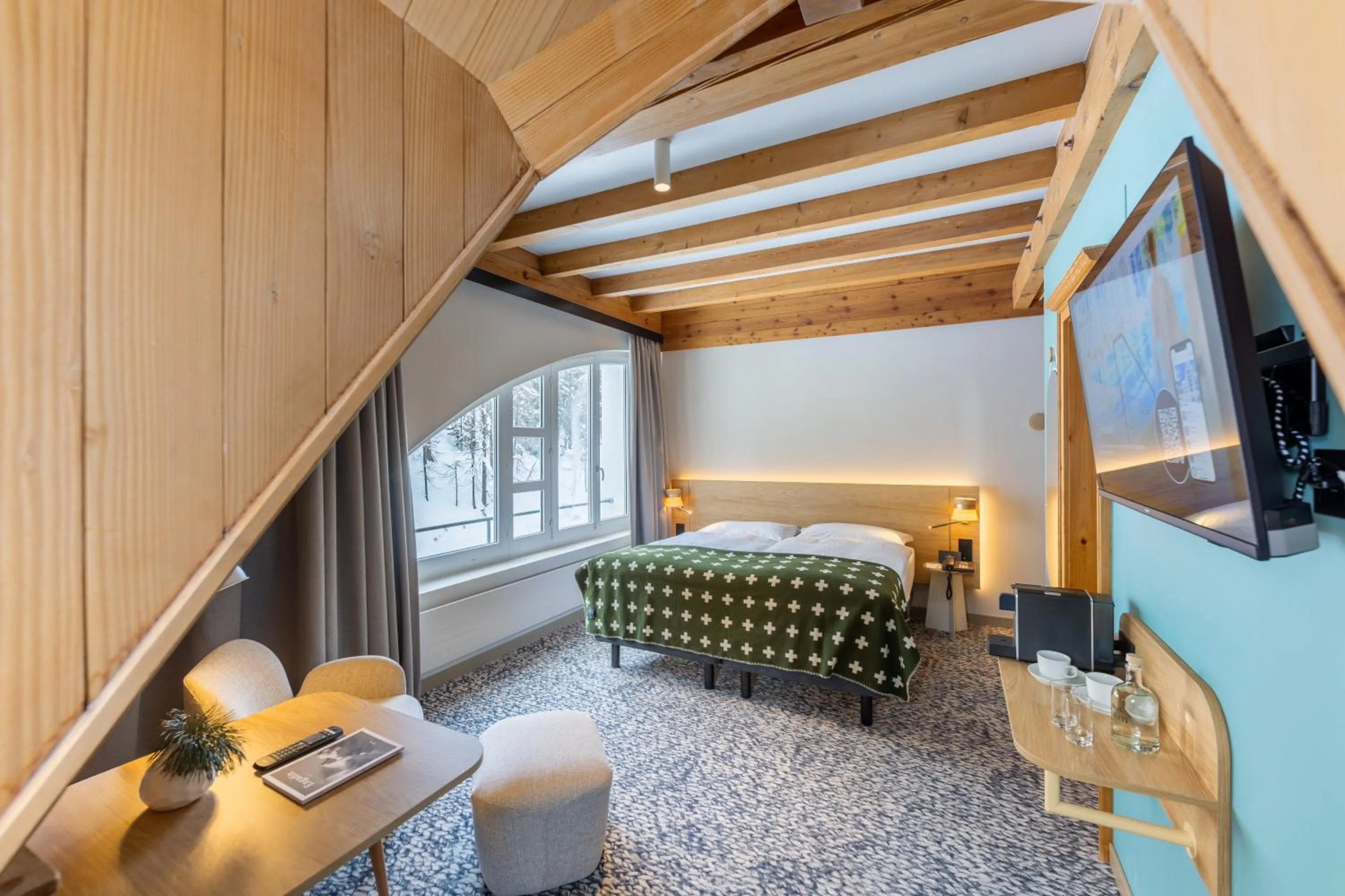 Bedroom, Bed in Hotel Schweizerhof Sils Maria, a Faern Collection Hotel