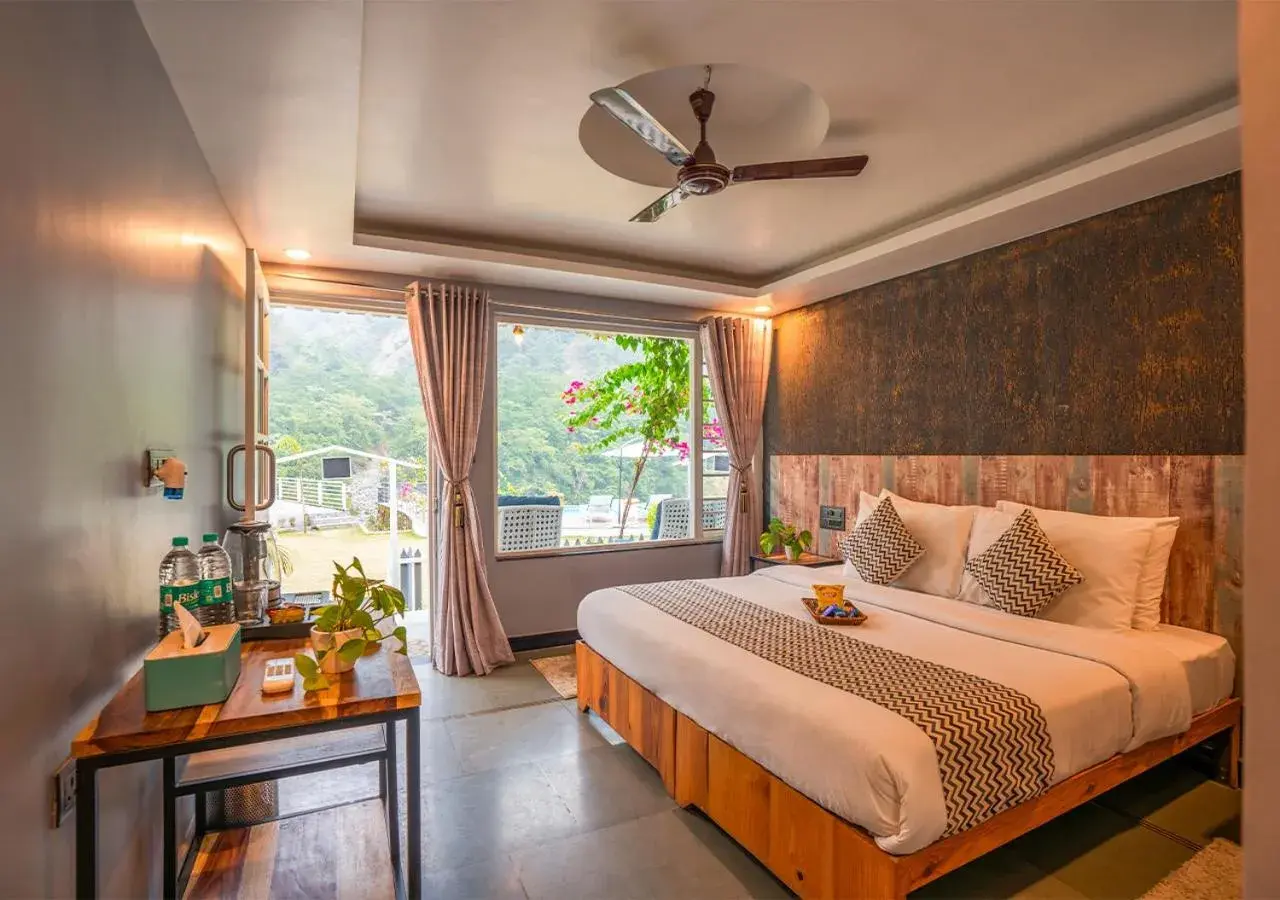 Bed in Moustache Rishikesh Riverside Resort Bed in Moustache Rishikesh Riverside Resort