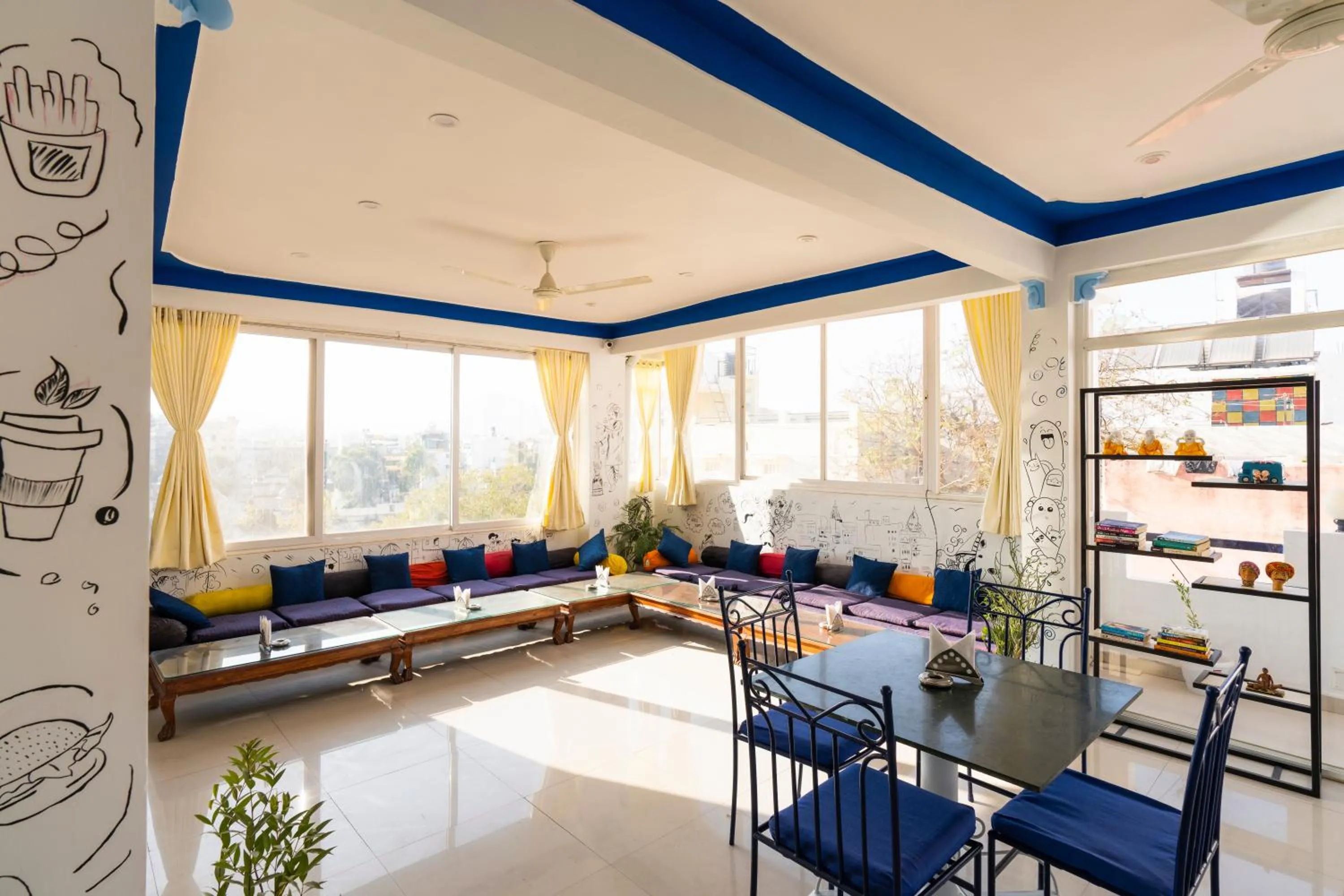 Seating area in Shalom Backpackers Udaipur
