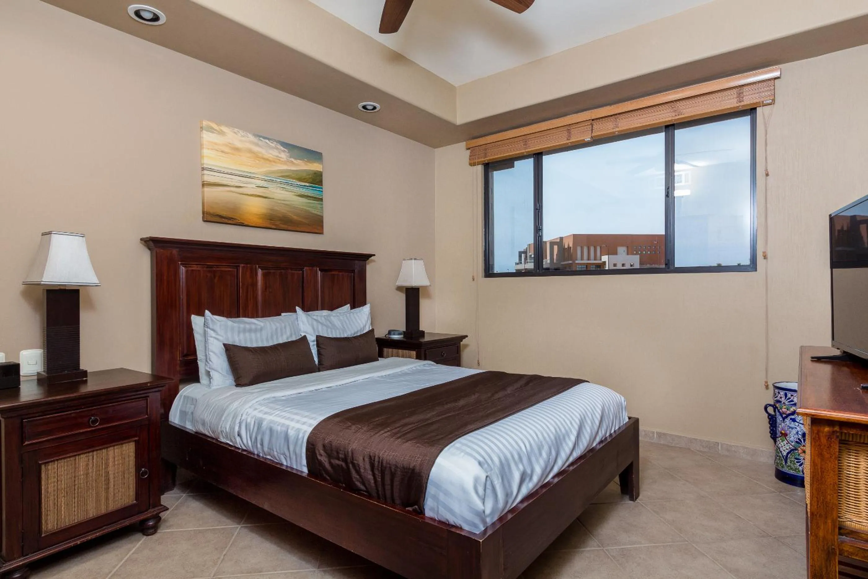 Bed in Las Palomas 2BR GROUND FLOOR Huge Patio/Closest to Lazy River/Steps to Beach