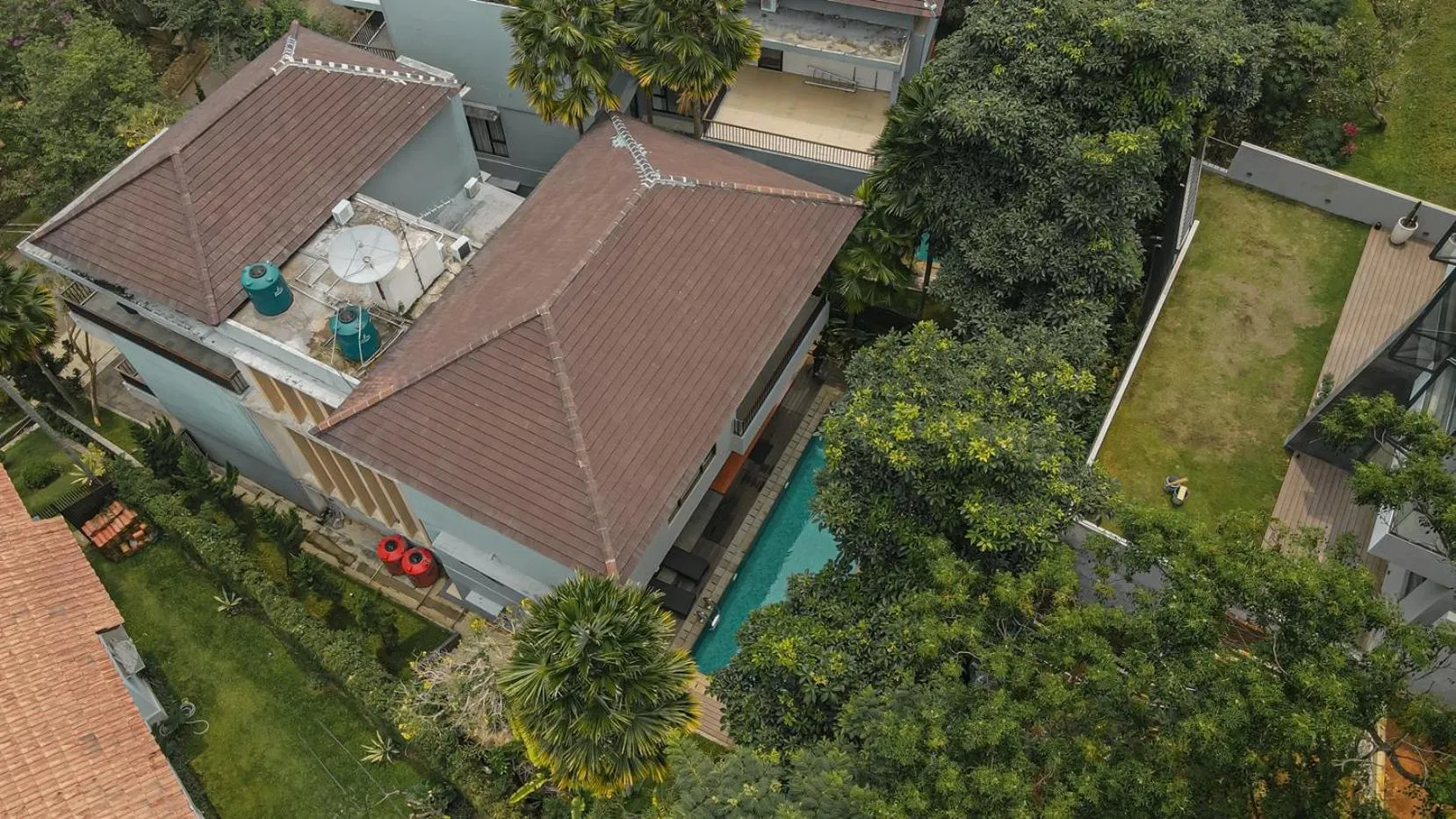Bird's eye view in Oyama City View Villa 4 bedrooms with a private heated swimming pool