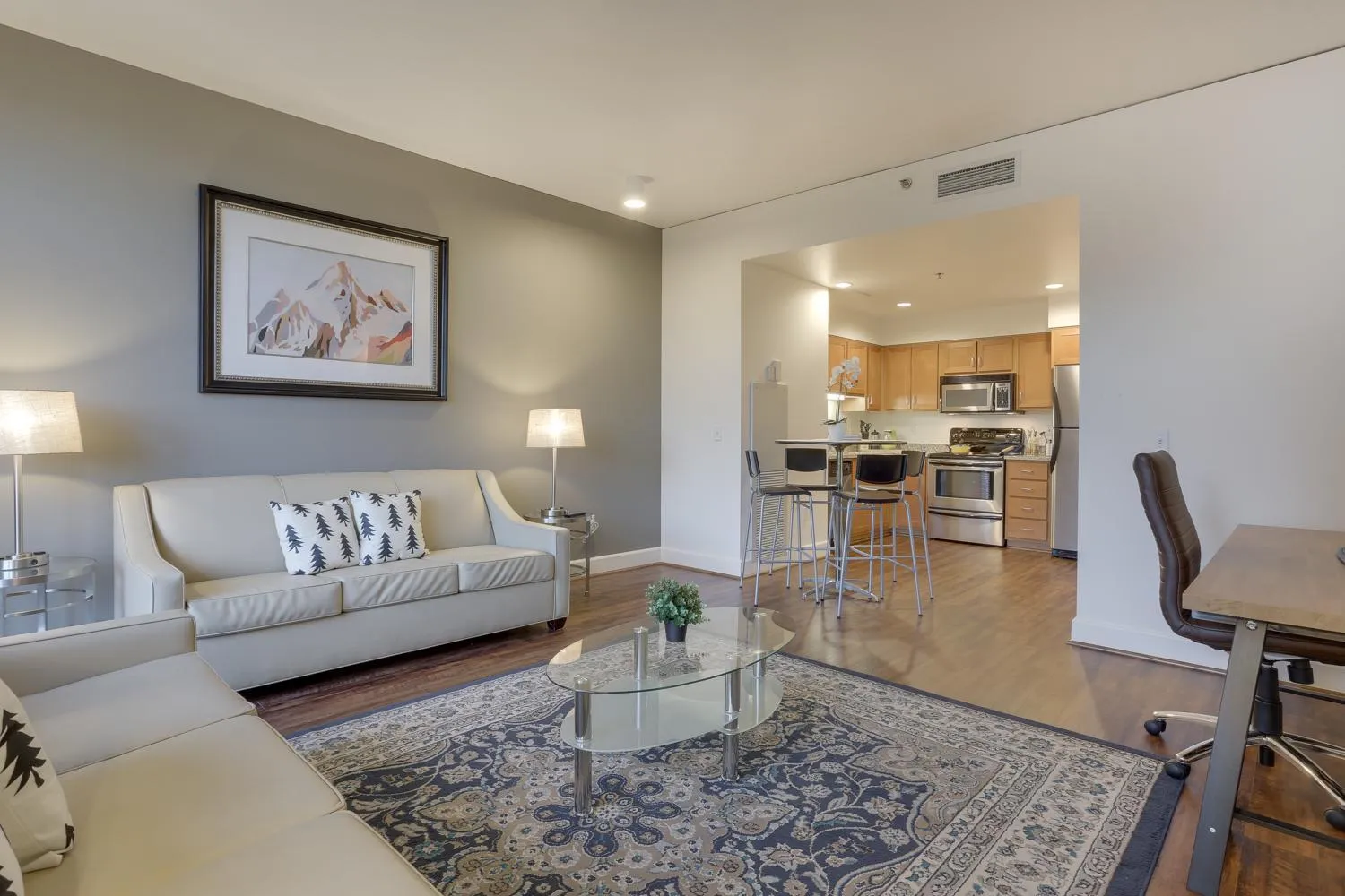 Living room in Renu Suites at The Burlington Portland