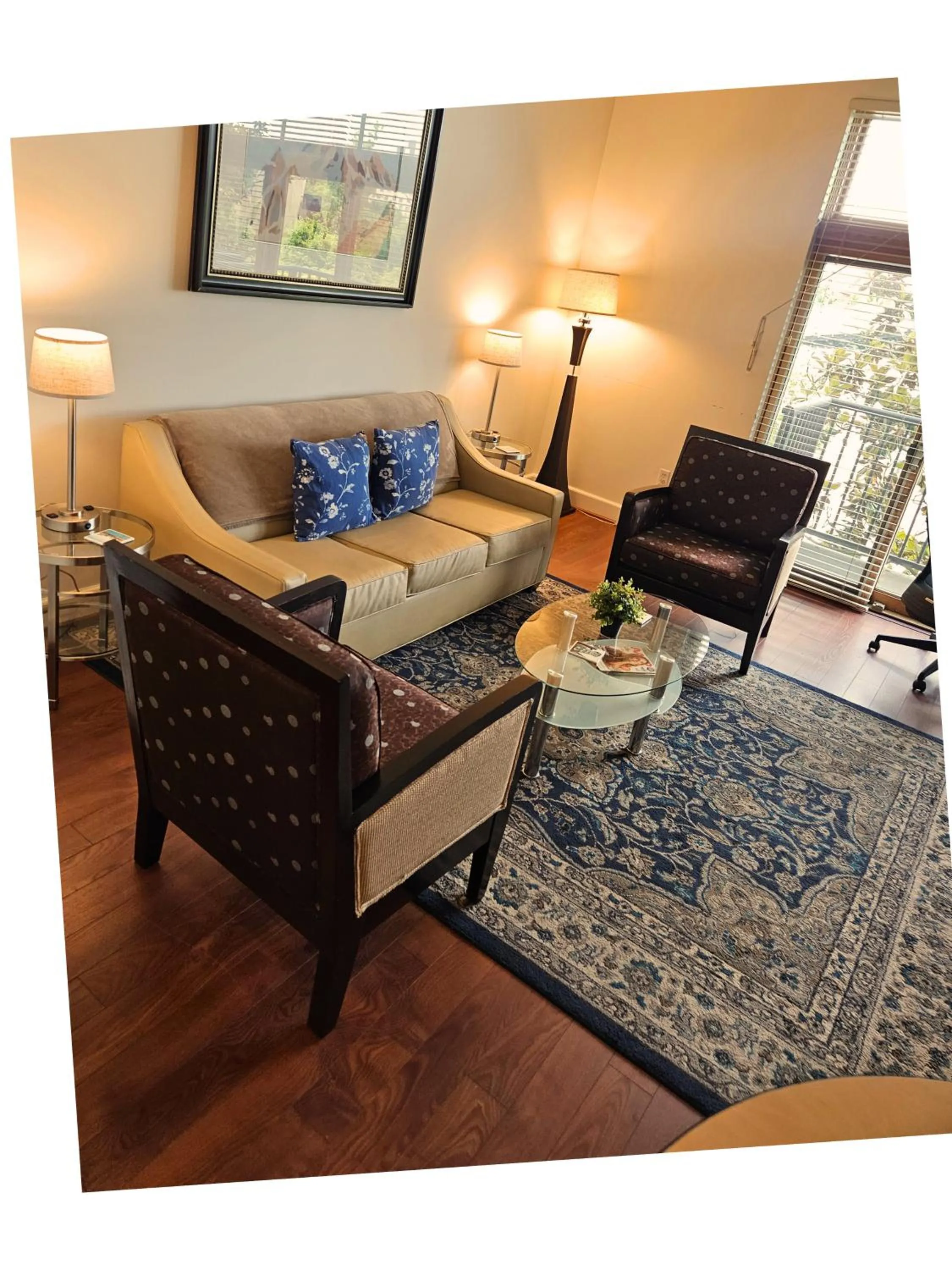 Living room in Renu Suites at The Burlington Portland