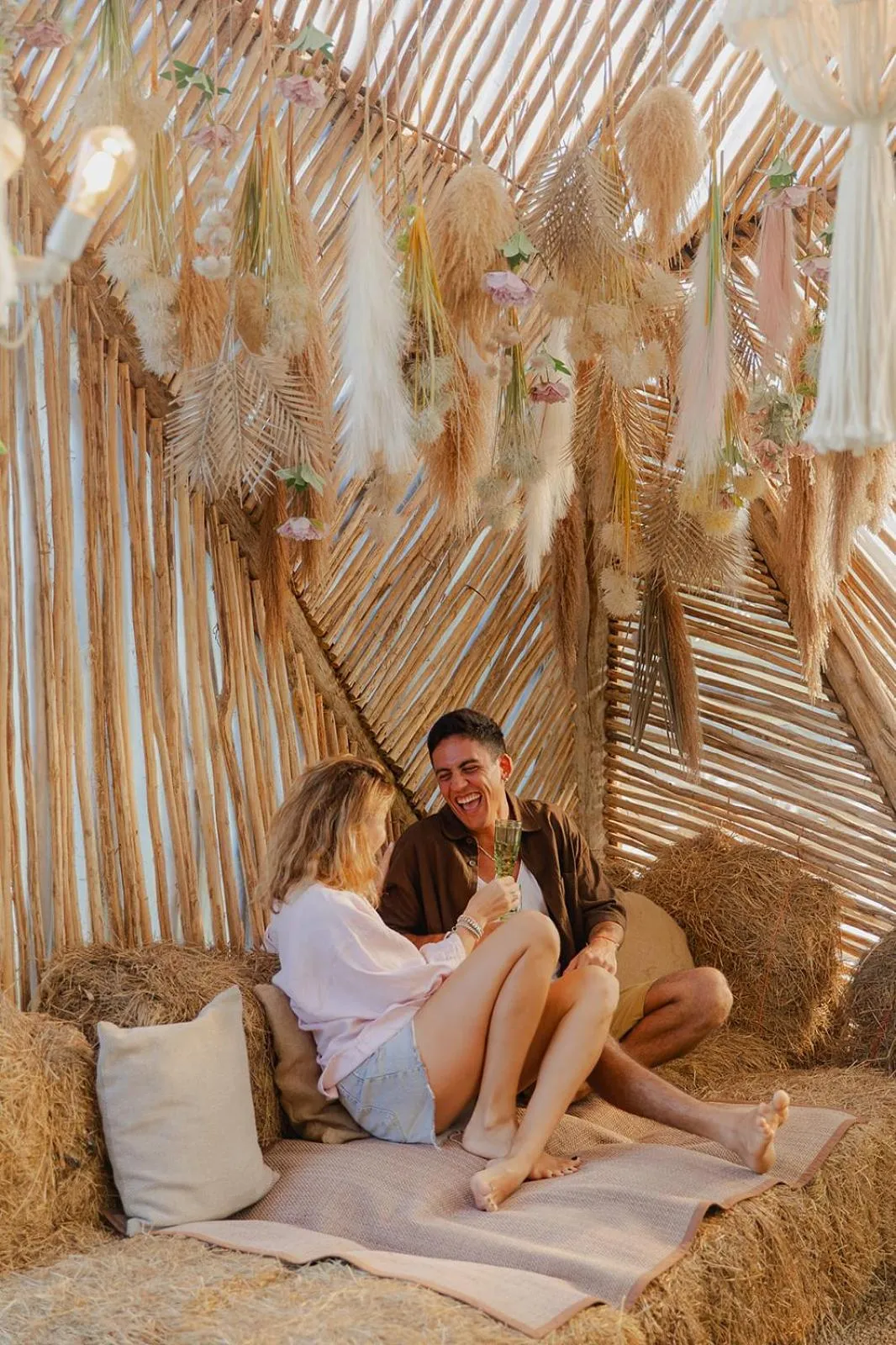 People in Green Land Bubble Glamping