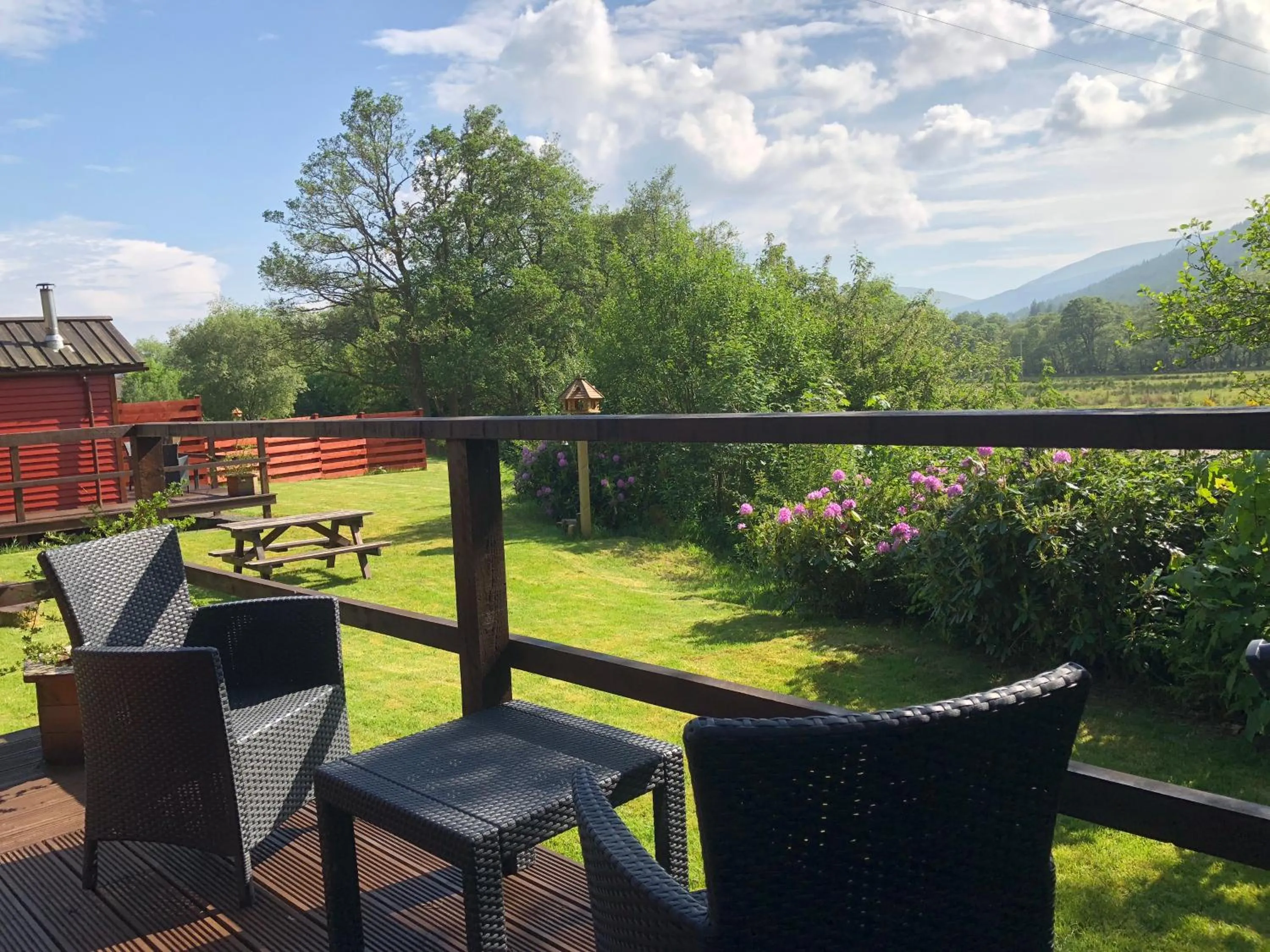 Patio in Rashfield Sheilings - Riverside Lodges, by Pucks Glen, Dunoon
