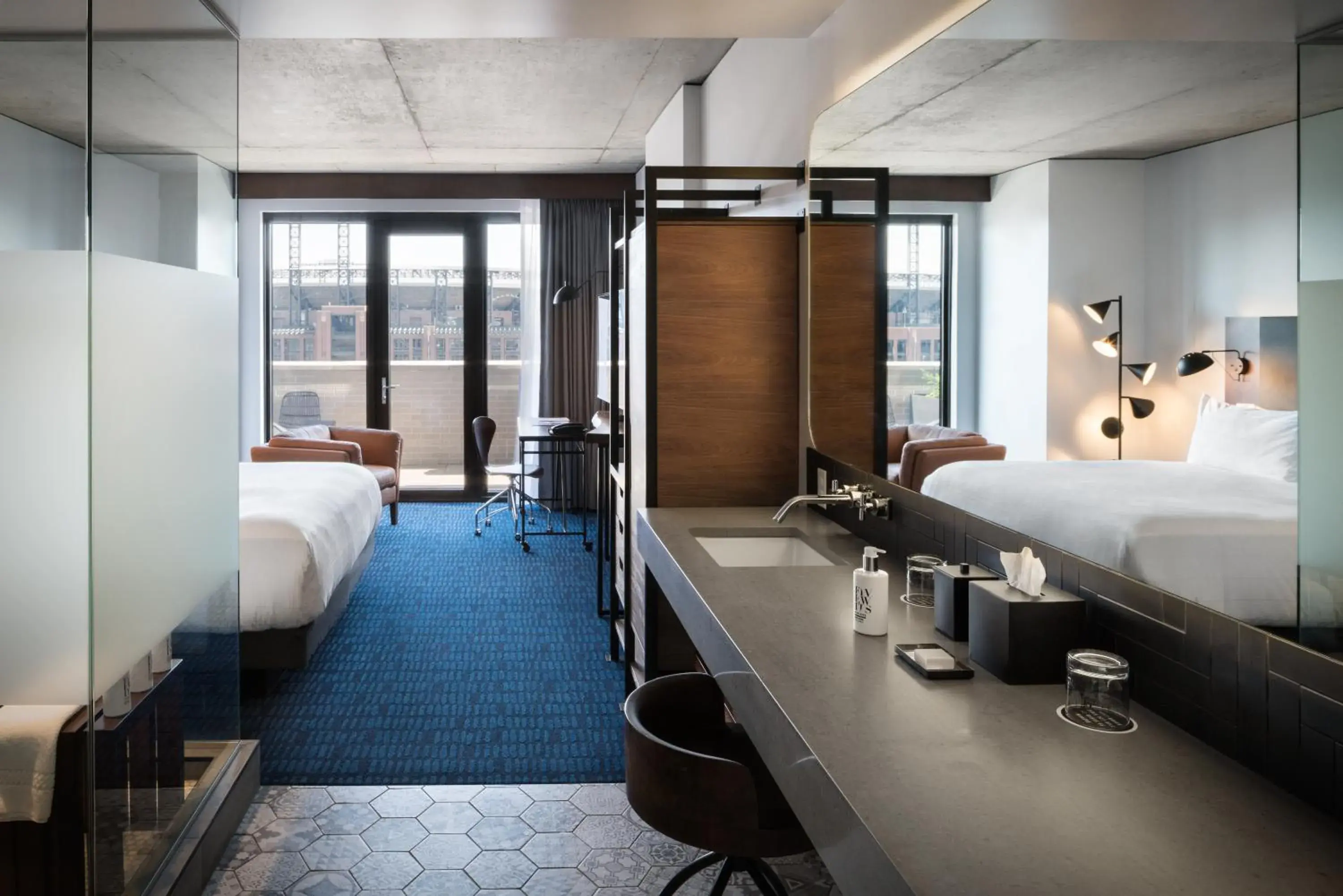 Shower, Bed in The Maven Hotel at Dairy Block Shower, Bed in The Maven Hotel at Dairy Block