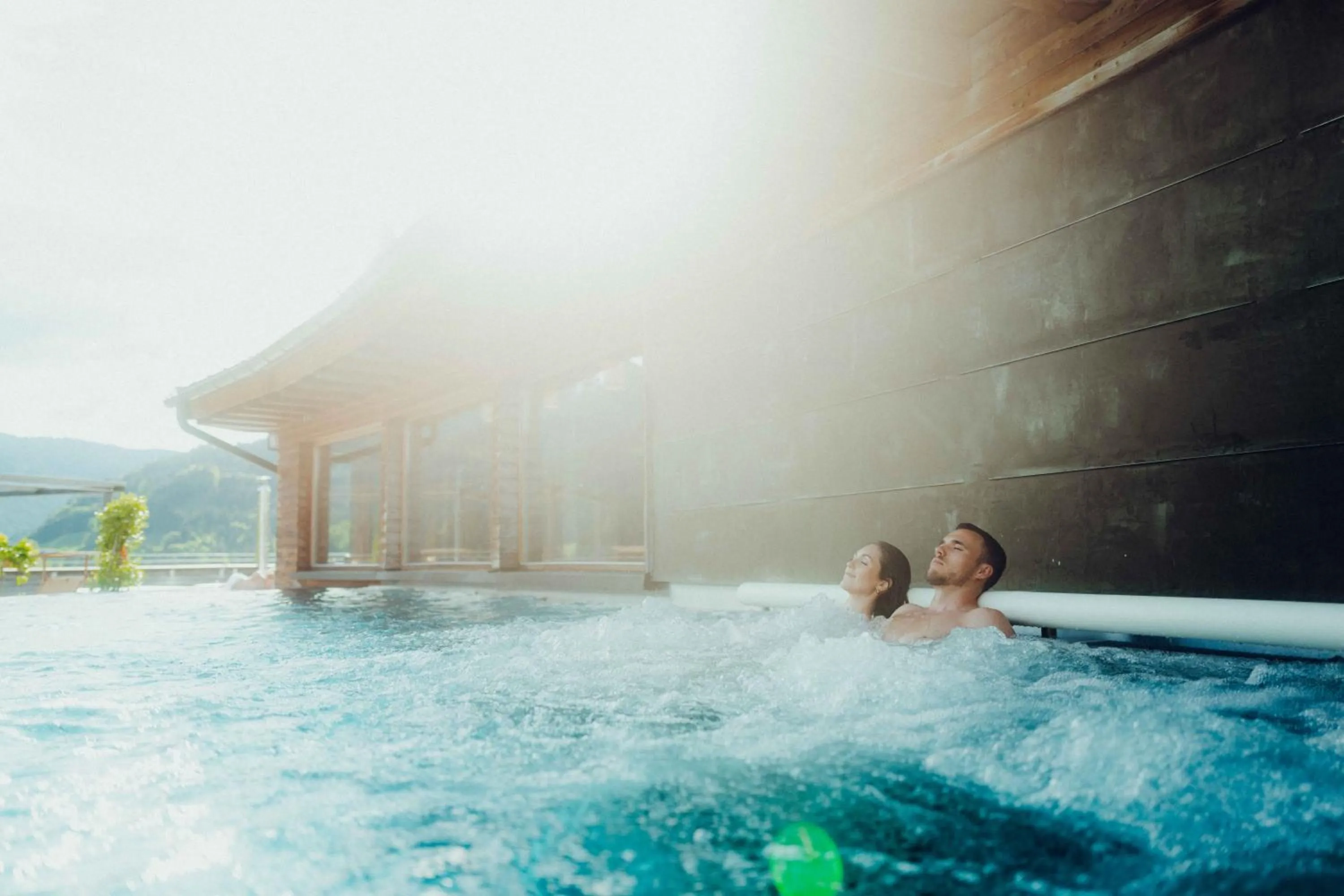 Pool view in Holzhotel Forsthofalm