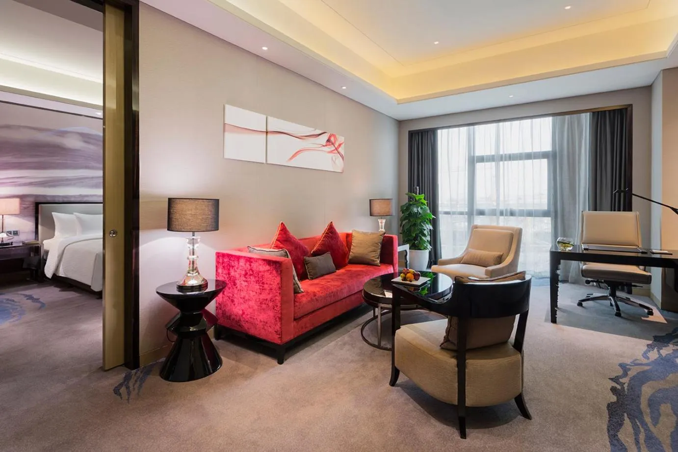 Living room, Bed in Wanda Realm Wuhan