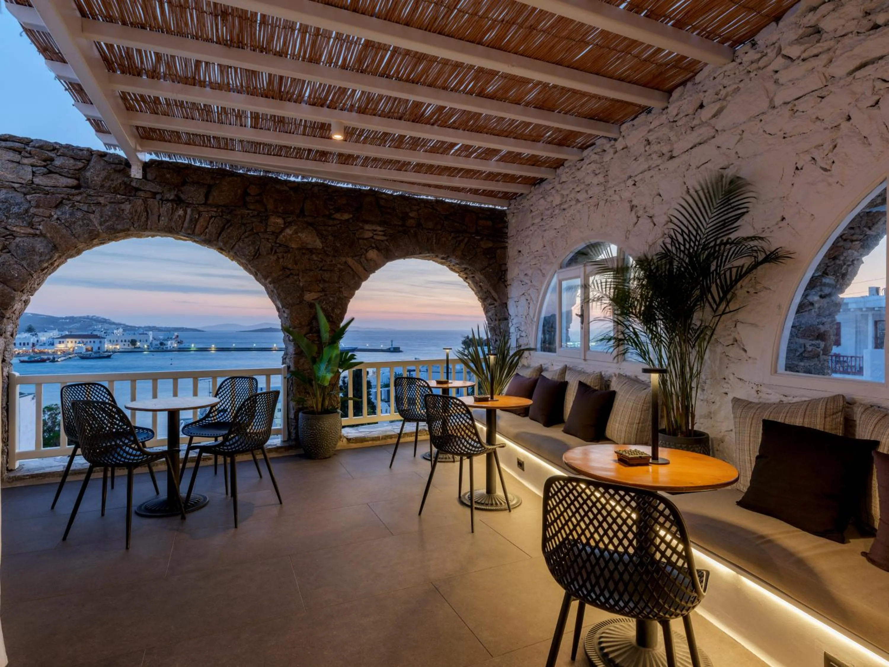 Patio in Yalos Hotel Sunset view Mykonos town private rooms